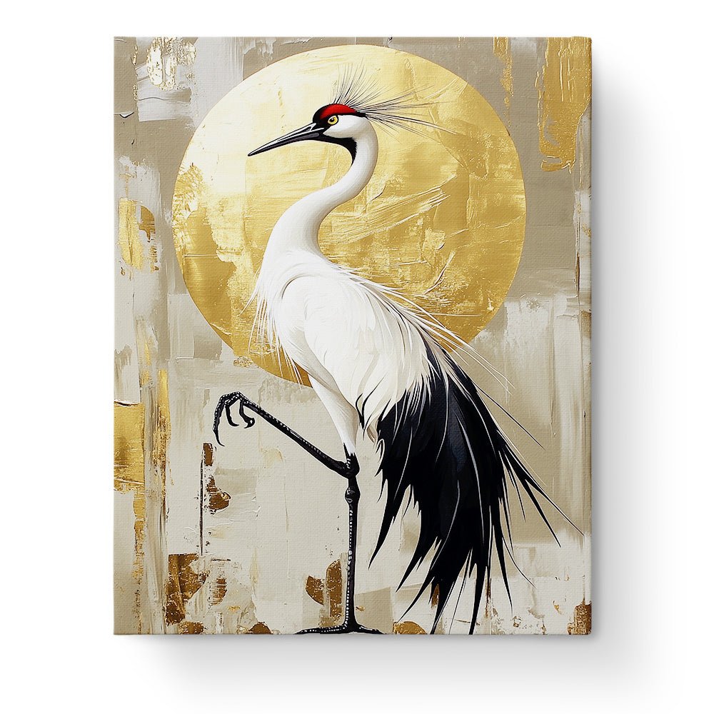 Crane with Golden Sun - Asian Art - BestPaintByNumbers - Paint by Numbers Custom Kit