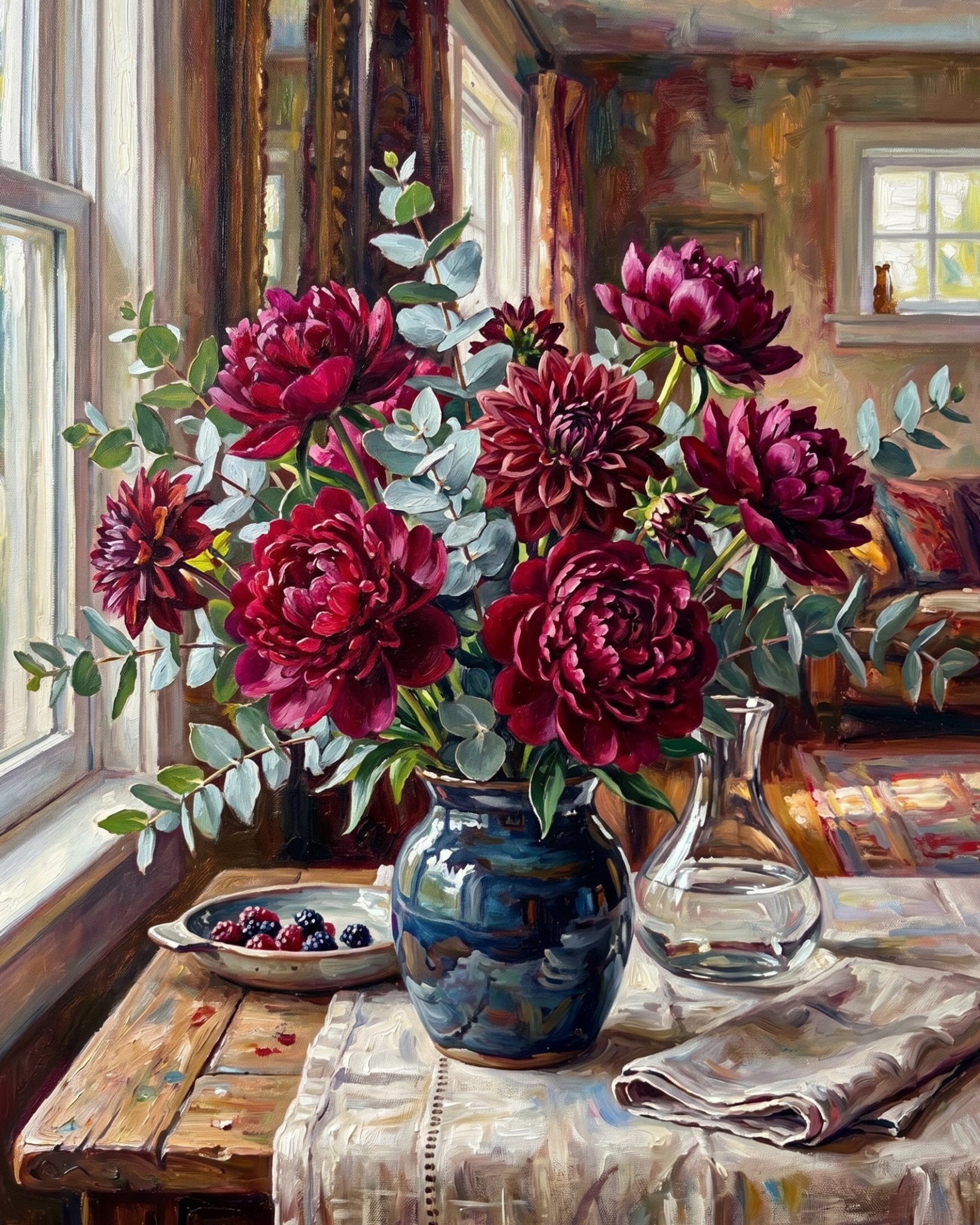 Crimson Blossoms in Vase - Flowers - BestPaintByNumbers - Paint by Numbers Custom Kit