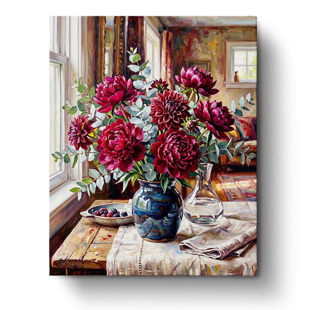 Crimson Blossoms in Vase - Flowers - BestPaintByNumbers - Paint by Numbers Custom Kit