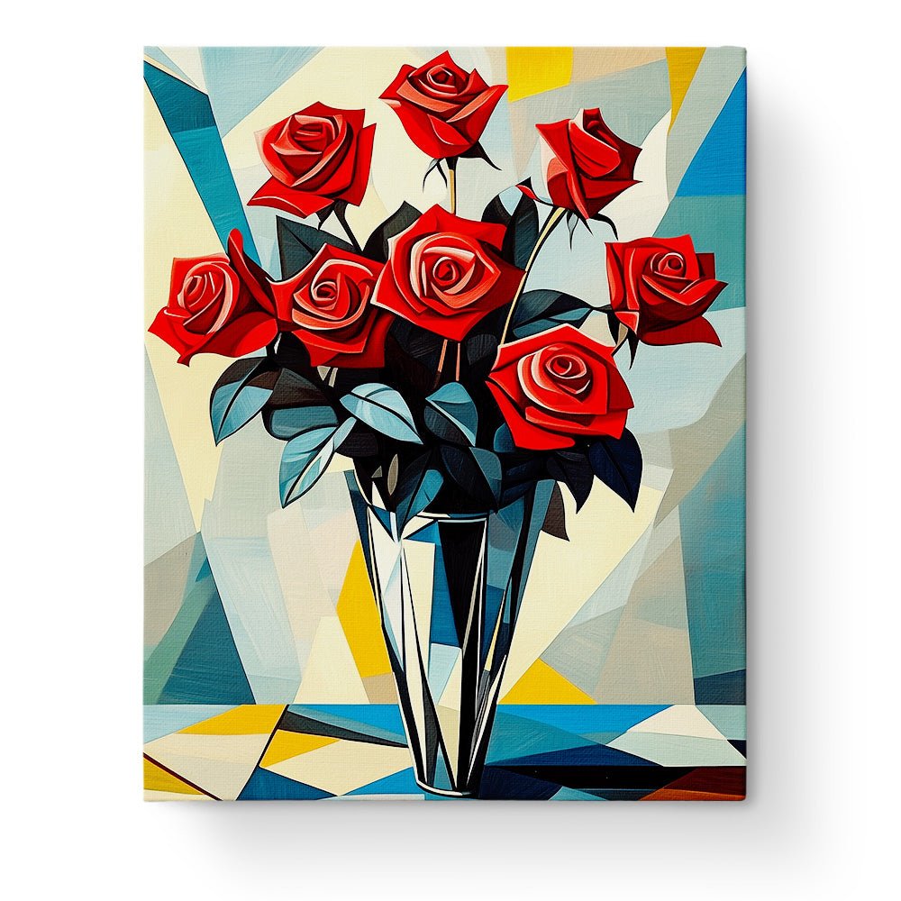 Cubist Roses in Vase - Still Life - BestPaintByNumbers - Paint by Numbers Custom Kit