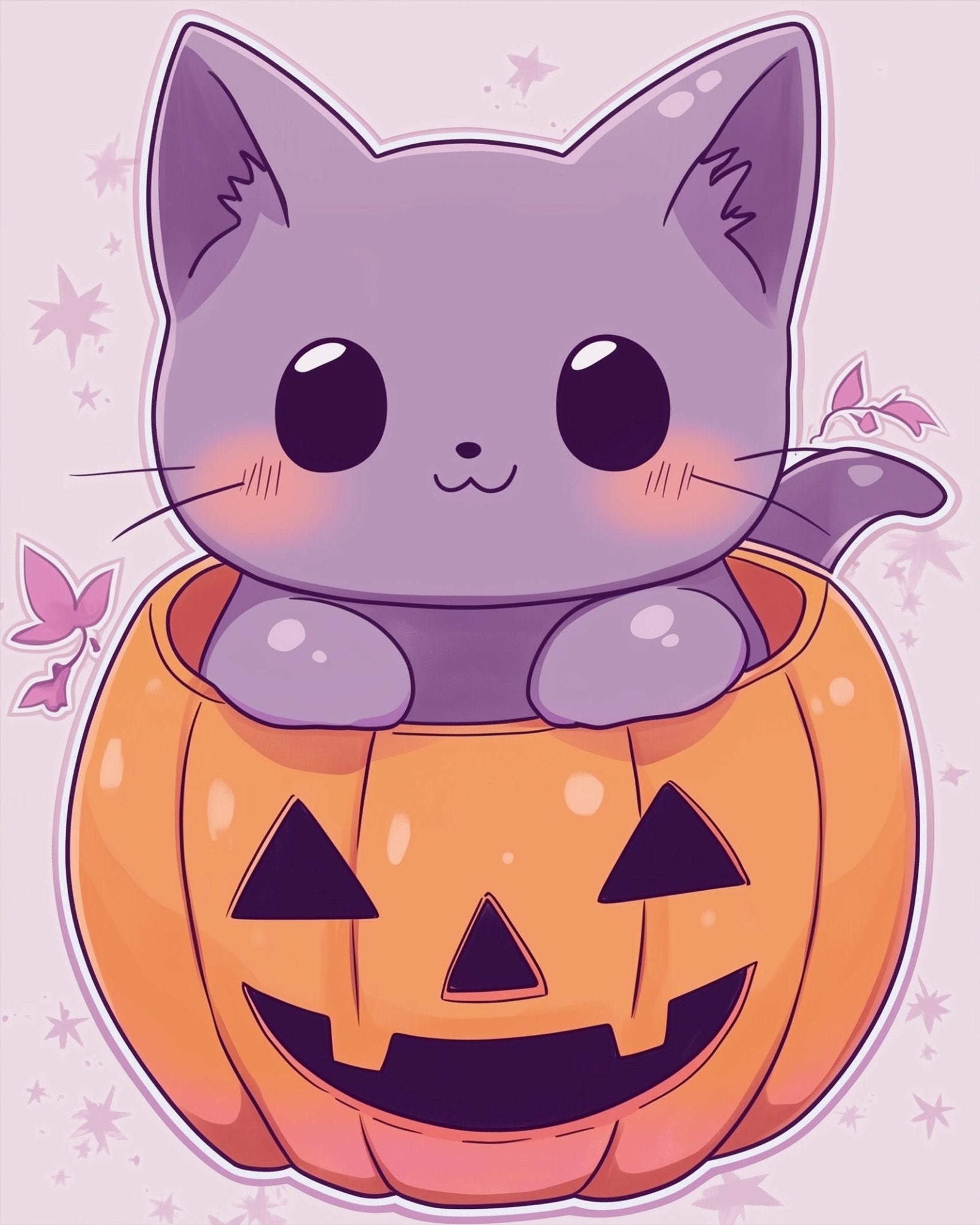 Cute Cat in Pumpkin - Halloween - BestPaintByNumbers - Paint by Numbers Custom Kit