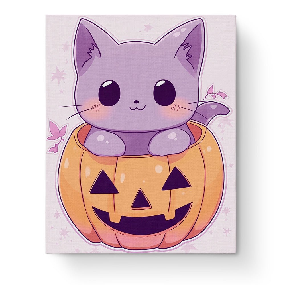 Cute Cat in Pumpkin - Halloween - BestPaintByNumbers - Paint by Numbers Custom Kit