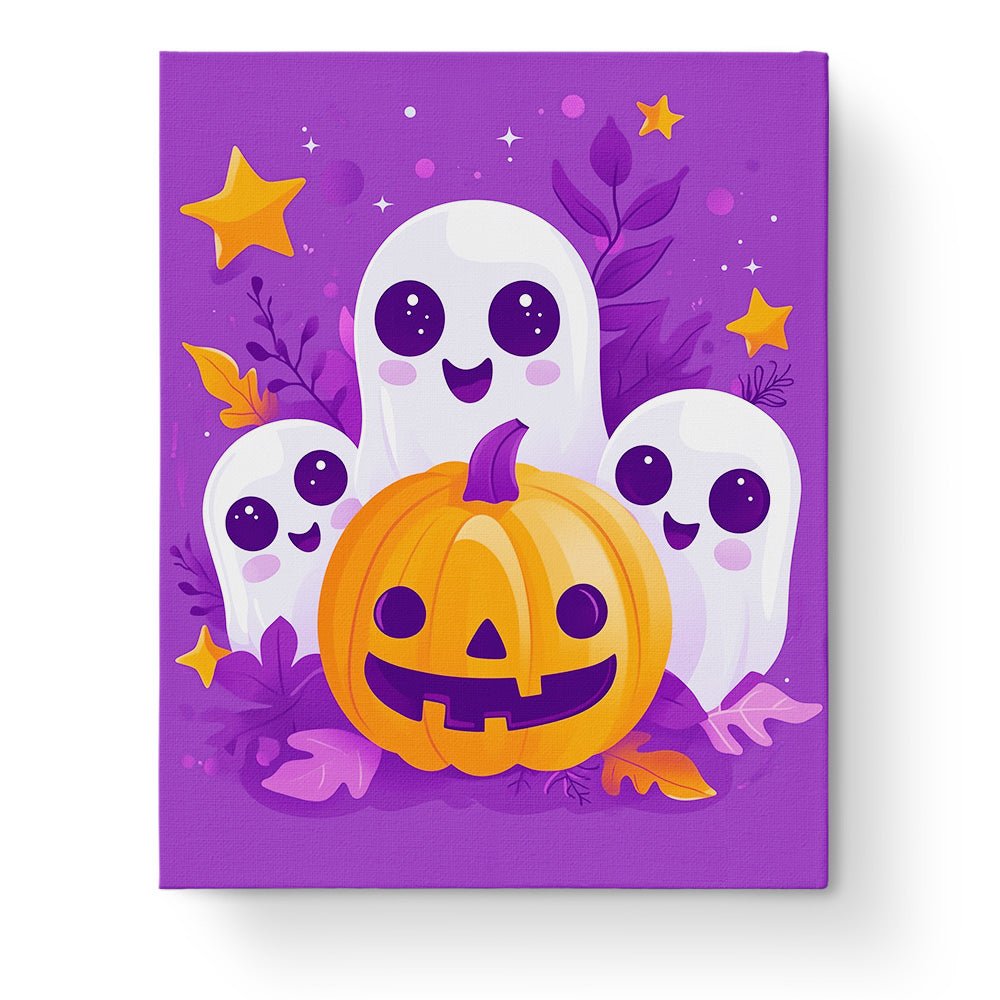 Cute Ghost Trio with Pumpkin - Halloween - BestPaintByNumbers - Paint by Numbers Custom Kit