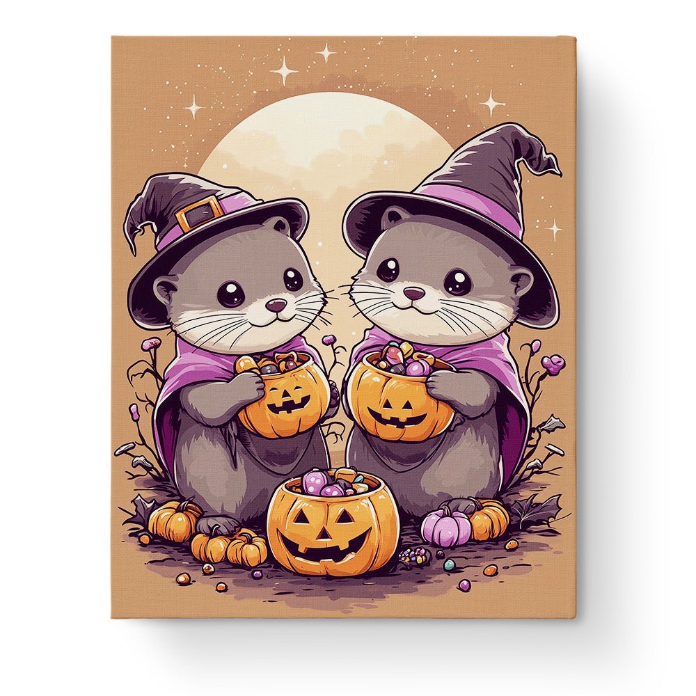 Cute Witch Otters Trick - or - Treat - Halloween - BestPaintByNumbers - Paint by Numbers Custom Kit