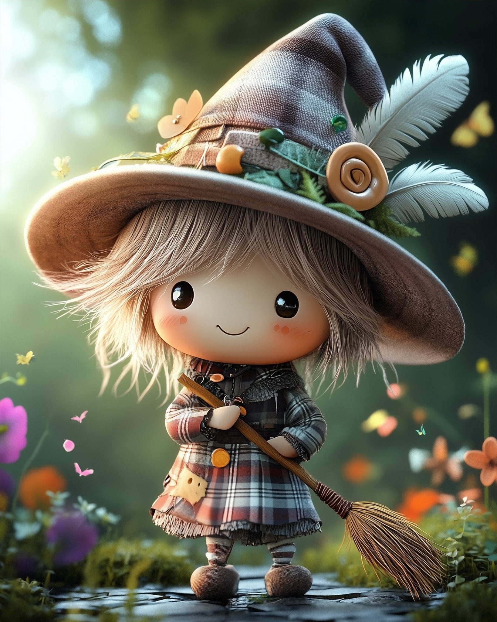 Cute Witch with Broom - Halloween - BestPaintByNumbers - Paint by Numbers Custom Kit