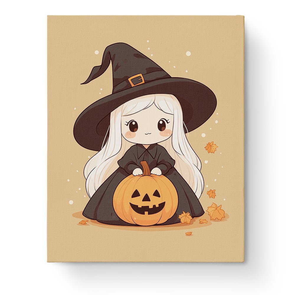 Cute Witch with Pumpkin - Halloween - BestPaintByNumbers - Paint by Numbers Custom Kit