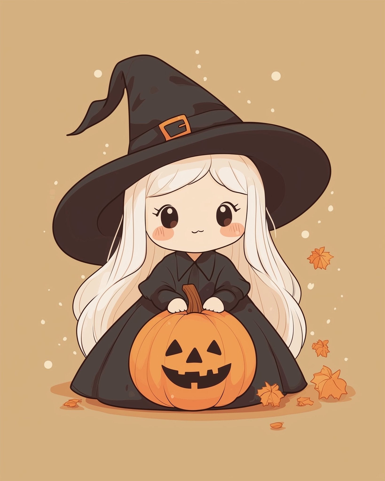 Cute Witch with Pumpkin - Halloween - BestPaintByNumbers - Paint by Numbers Custom Kit