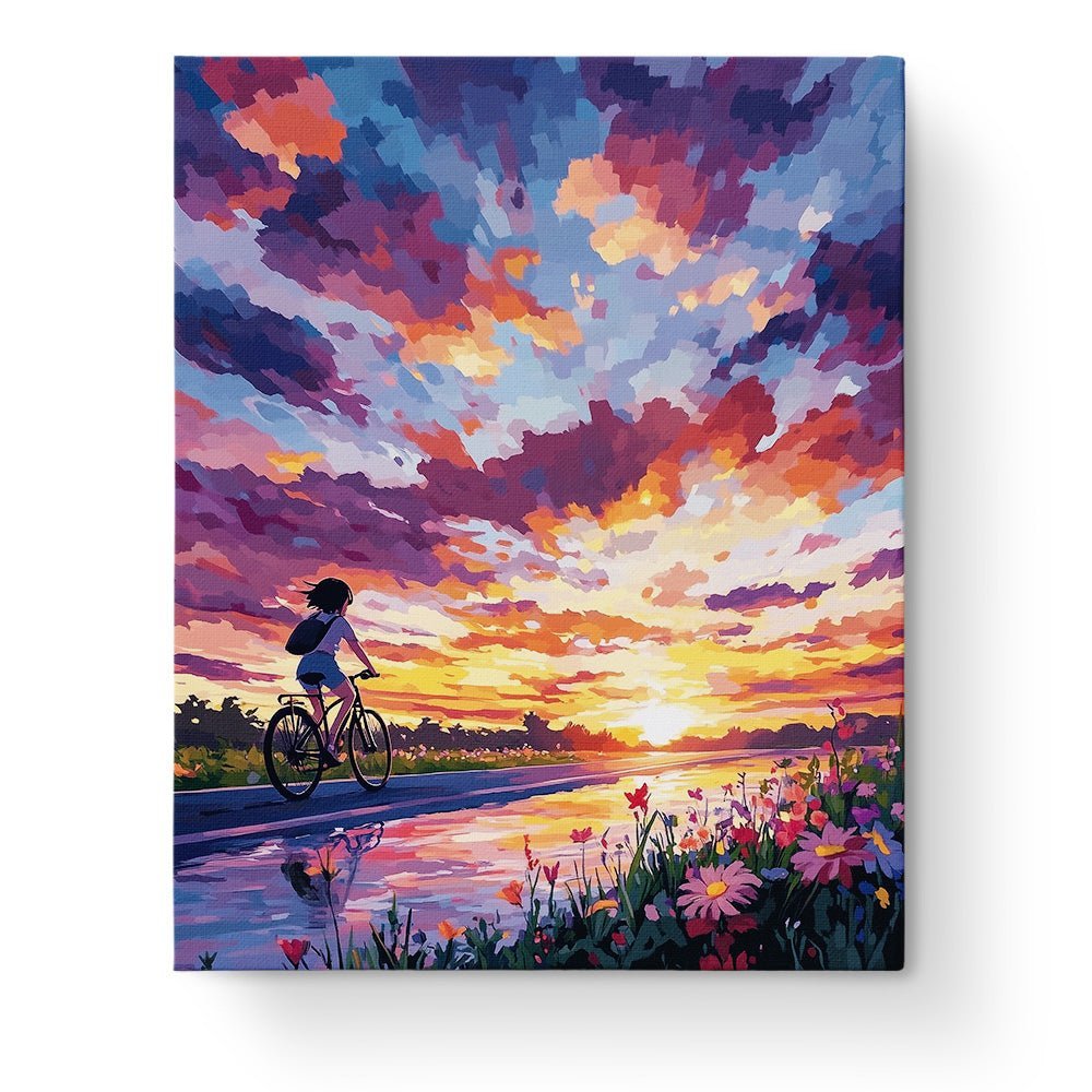 Cycling Sunset Serenity - Lo - Fi - BestPaintByNumbers - Paint by Numbers Custom Kit