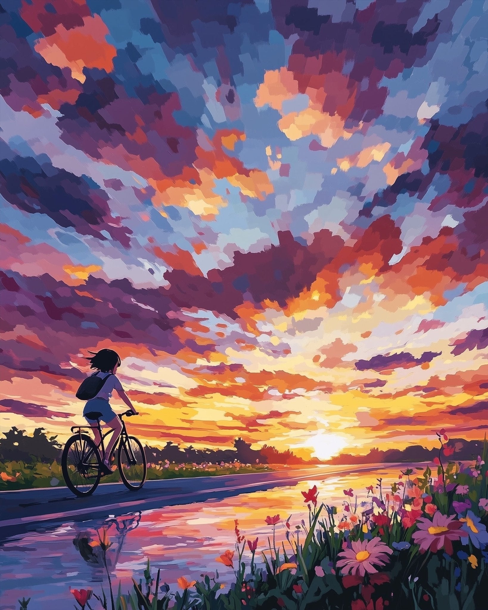 Cycling Sunset Serenity - Lo - Fi - BestPaintByNumbers - Paint by Numbers Custom Kit