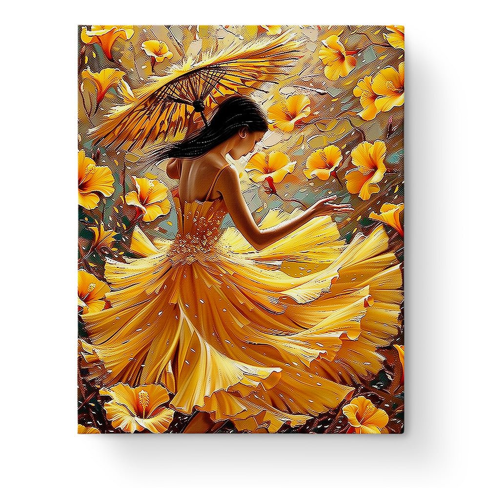 Dancing in Golden Blossoms - Floral Women - BestPaintByNumbers - Paint by Numbers Custom Kit