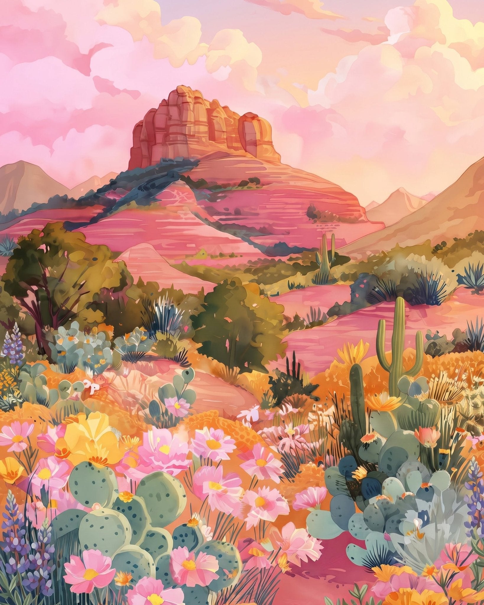 Desert Bloom Serenity - Landscape - BestPaintByNumbers - Paint by Numbers Custom Kit