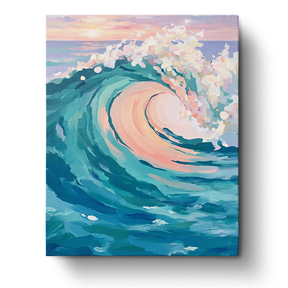 Ocean Wave Serenity - Landscape paint by BestPaintByNumbers, showcasing a vibrant ocean wave crashing in pastel hues. Perfect for mindfulness and creative relaxation.