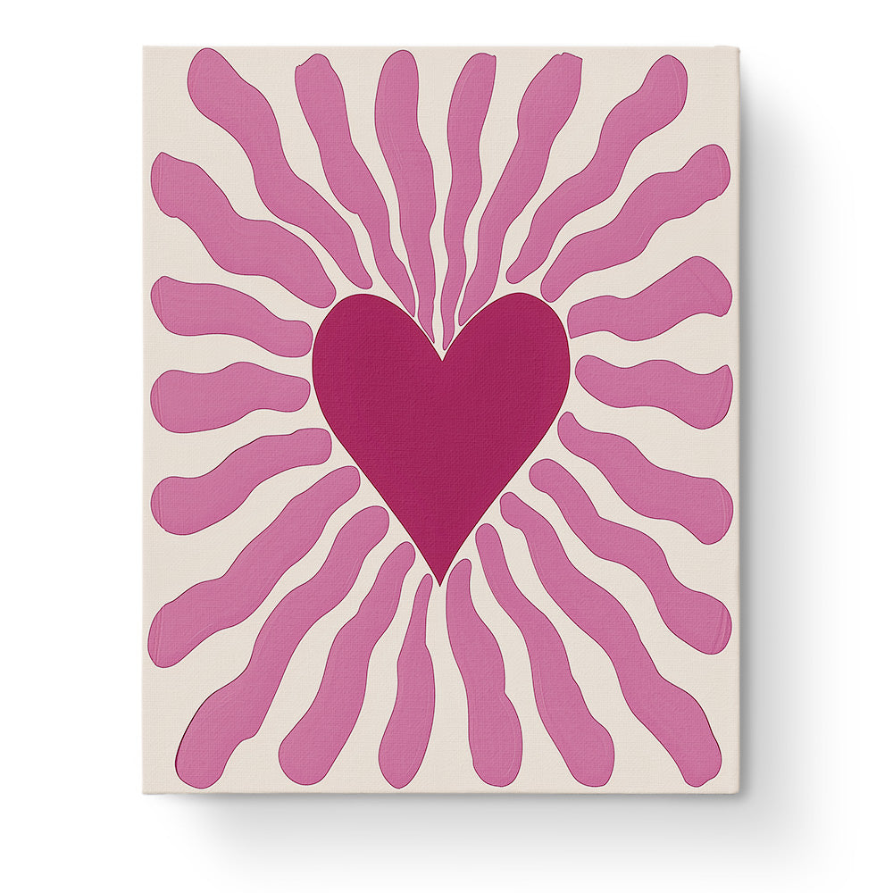 A vibrant heart design with radiating pink waves. BestPaintByNumbers Radiant Heart Symmetry - Minimalistic. Encourages mindfulness and creativity.