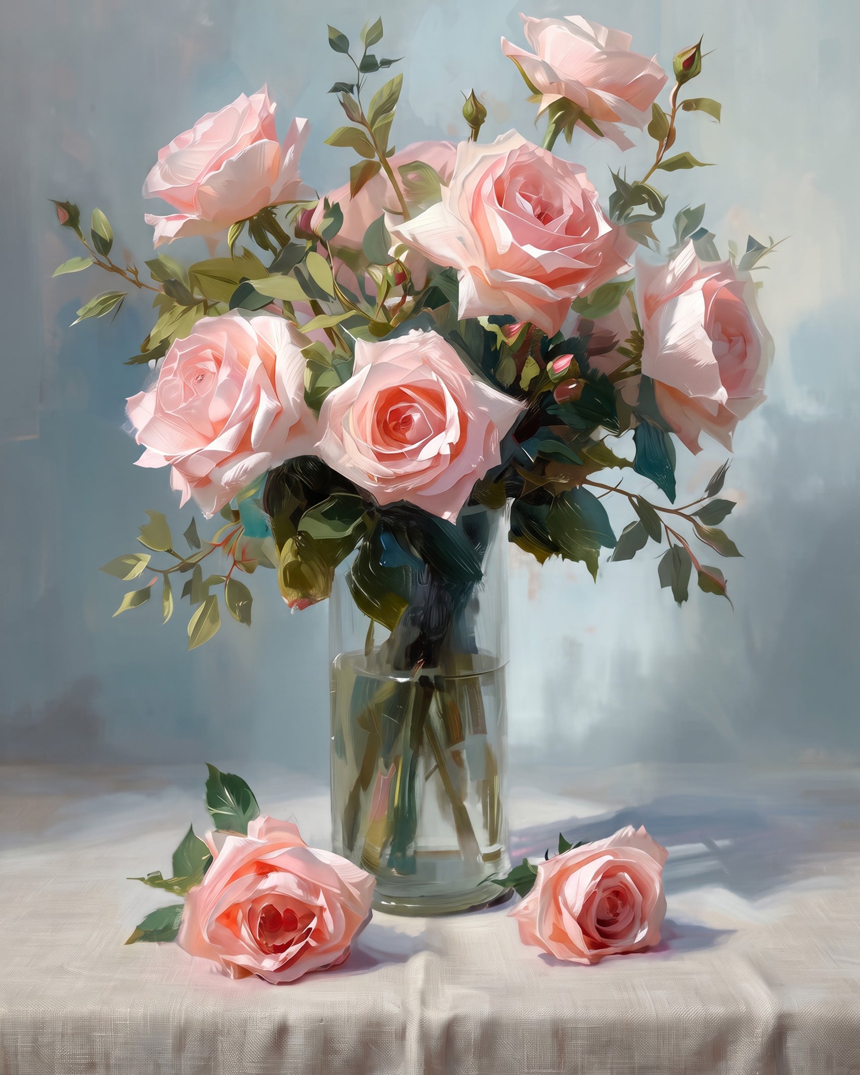 Pink roses in a vase by BestPaintByNumbers, offering a mindful, relaxing painting experience. Dive into creativity with this beautiful floral scene.