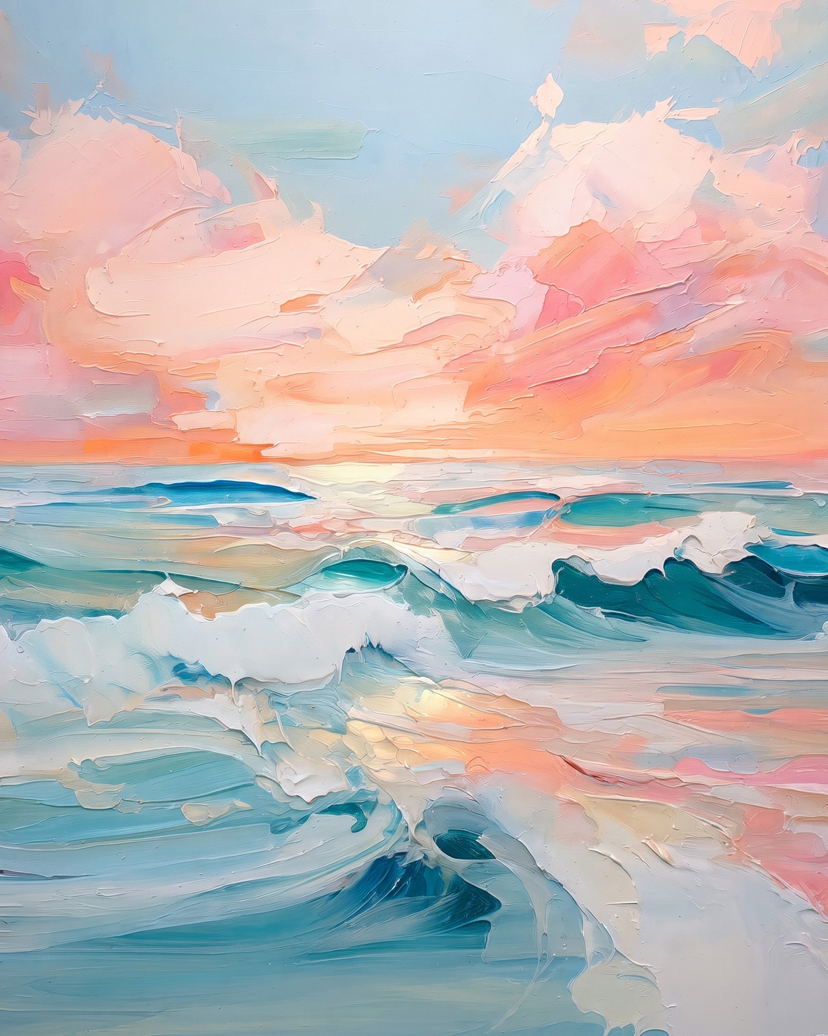 BestPaintByNumbers: Ocean Serenity Watercolor showing dynamic waves in a sunset palette. Ideal for relaxation and inspiring artistic meditations.