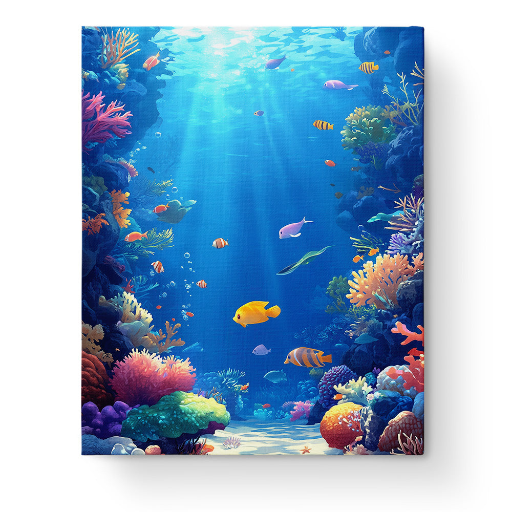 Vibrant Coral Reef Adventure by BestPaintByNumbers depicts a colorful underwater scene with vivid fish and corals, inviting mindfulness and creativity.