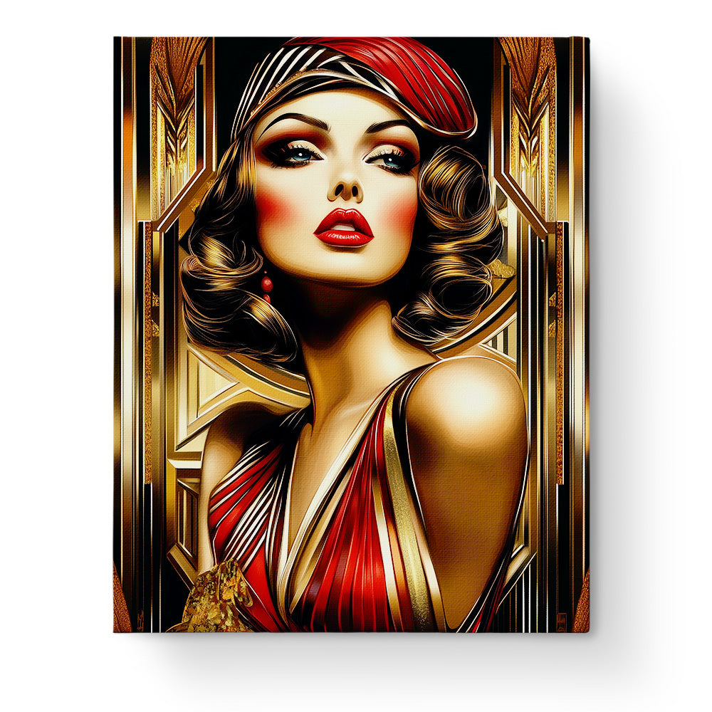 BestPaintByNumbers Glamorous Silhouette Art Deco kit depicting an elegant woman in bold colors. Encourages mindfulness and creativity.