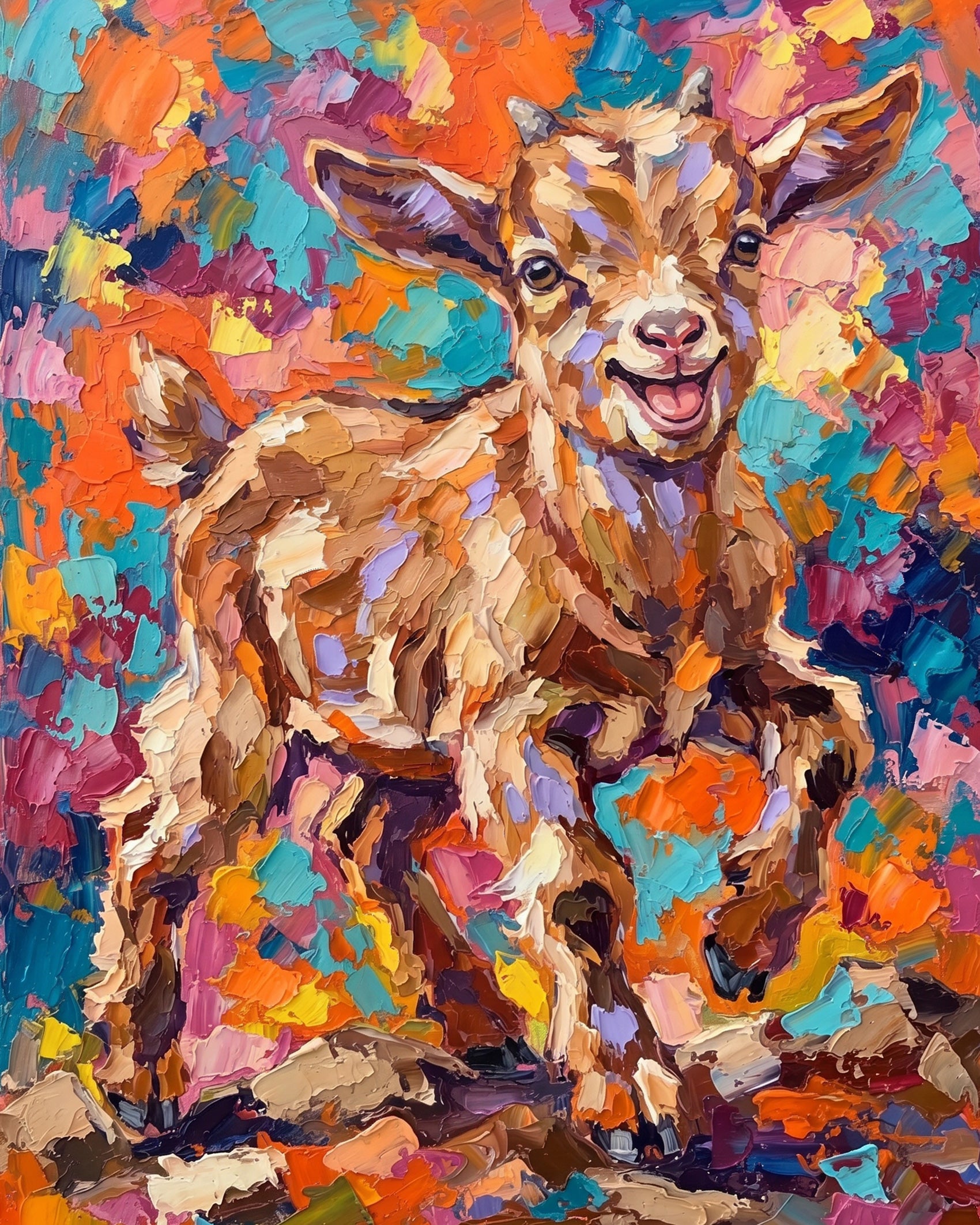 Colorful paint by numbers kit of a joyful goat, from BestPaintByNumbers. Enhance your creativity and find relaxation with this exquisite animal art piece.
