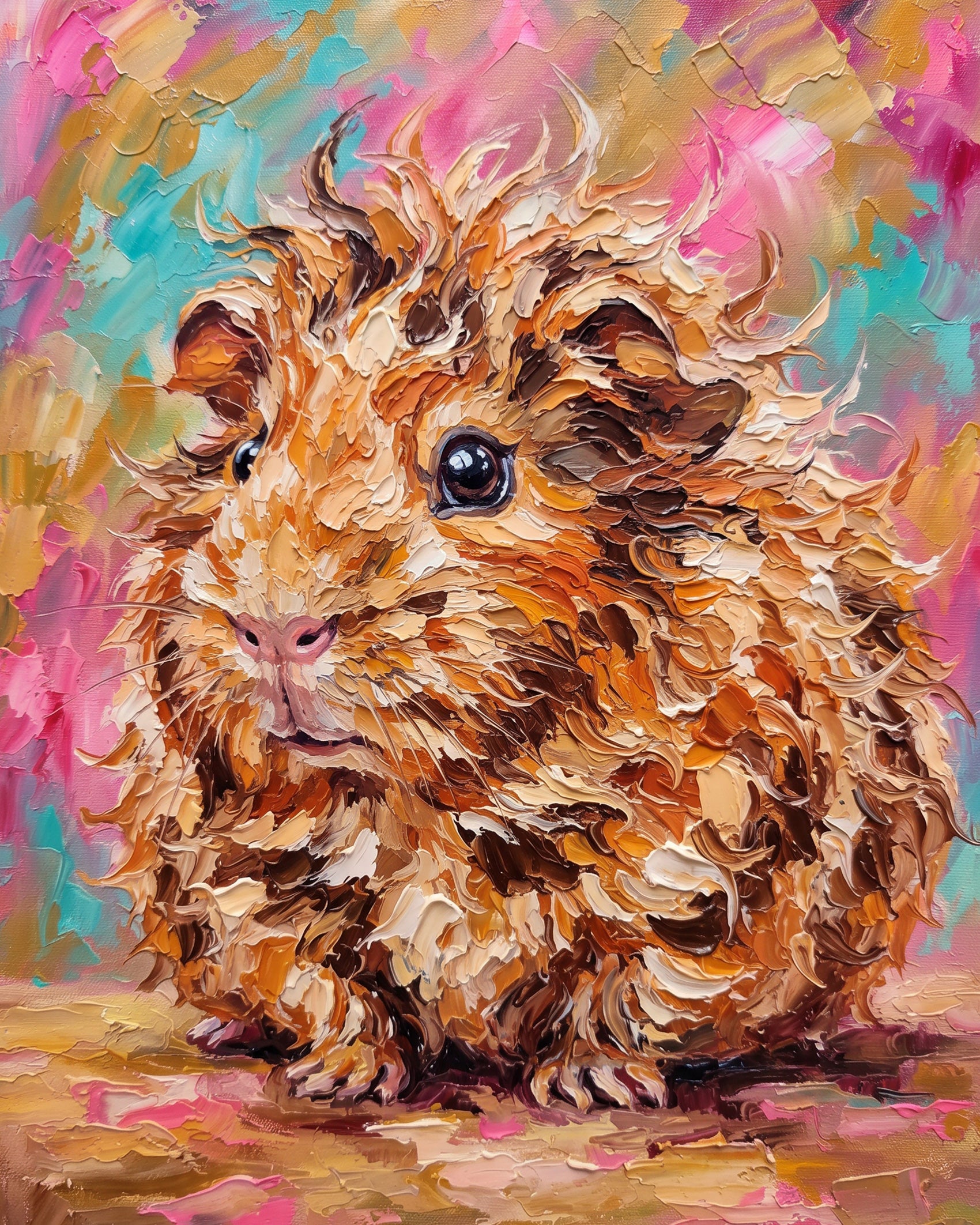 Dynamic guinea pig painting kit by BestPaintByNumbers. Warm, earthy tones and a pastel backdrop offer a relaxing and creative experience.
