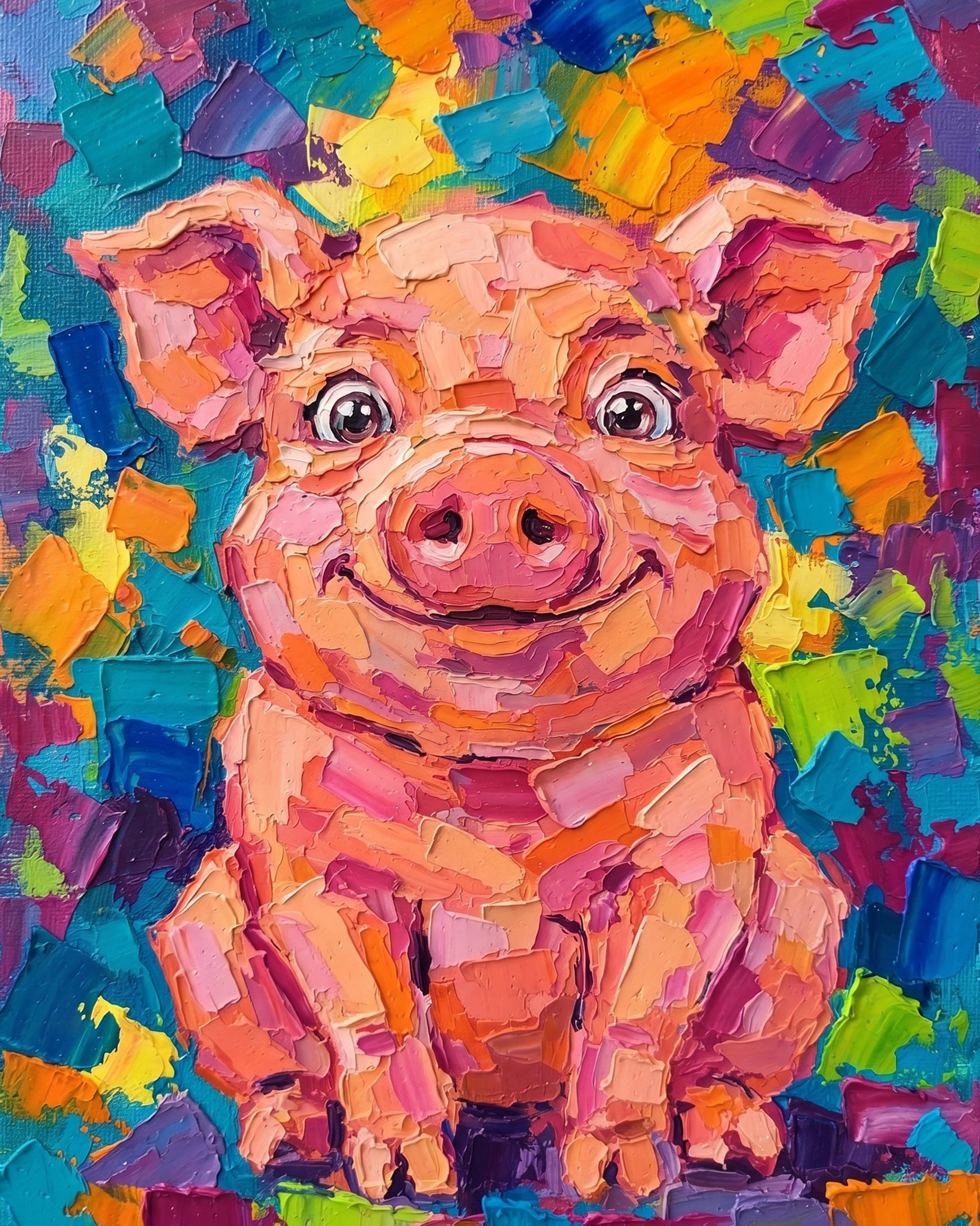 Bright and cheerful pig painting in a vivid style. BestPaintByNumbers delivers a relaxing experience and boosts creativity with this kit.