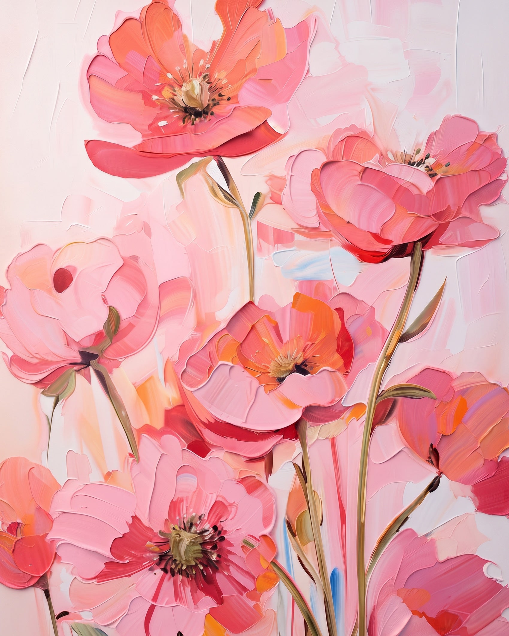 Artistic pink flower scene by BestPaintByNumbers, perfect for stress relief and mindfulness. A beautiful focus on vivid pink and red blossoms.