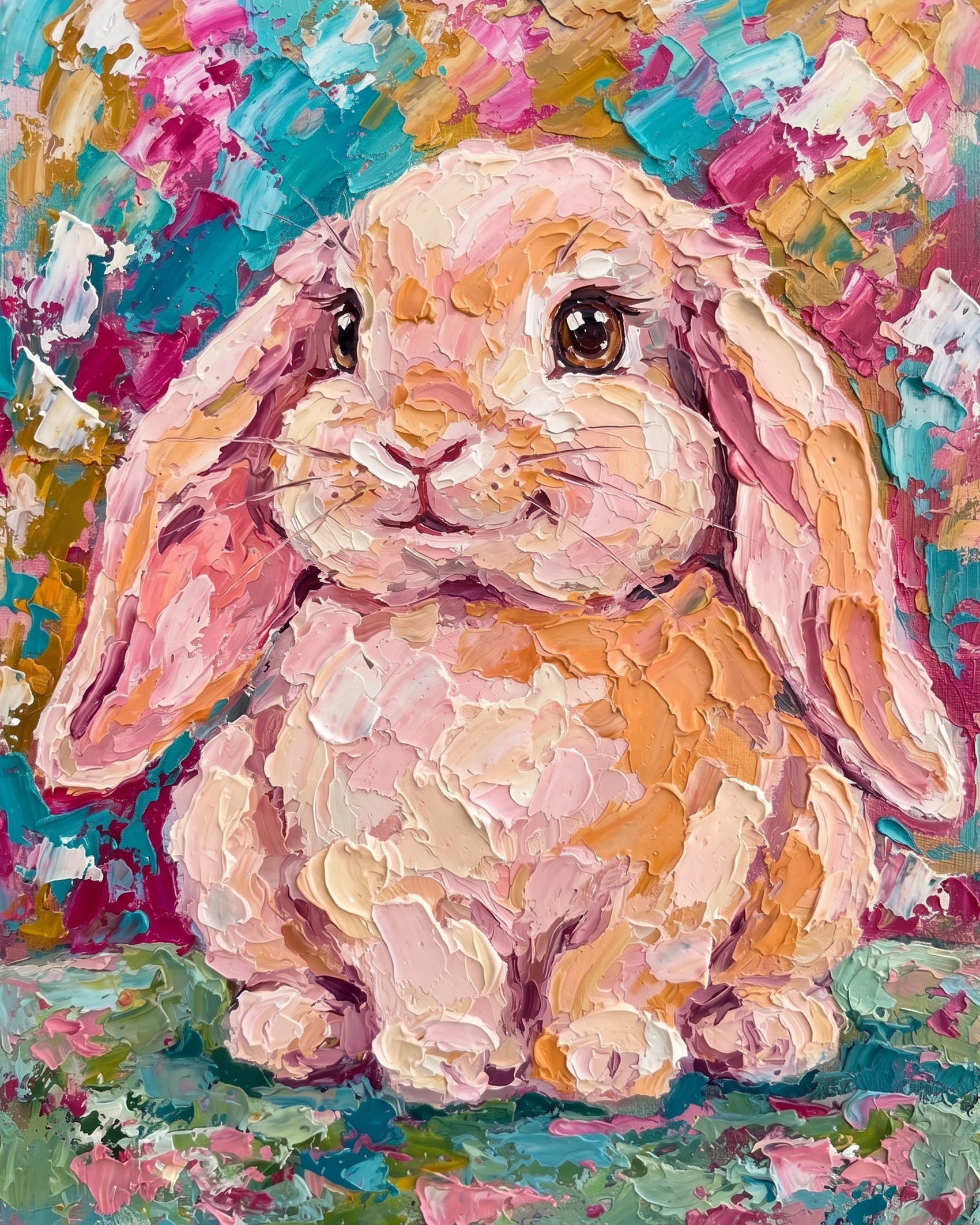 Artistic bunny depicted in playful hues. BestPaintByNumbers encourages creativity and tranquility through this unique fixed paint by numbers kit.