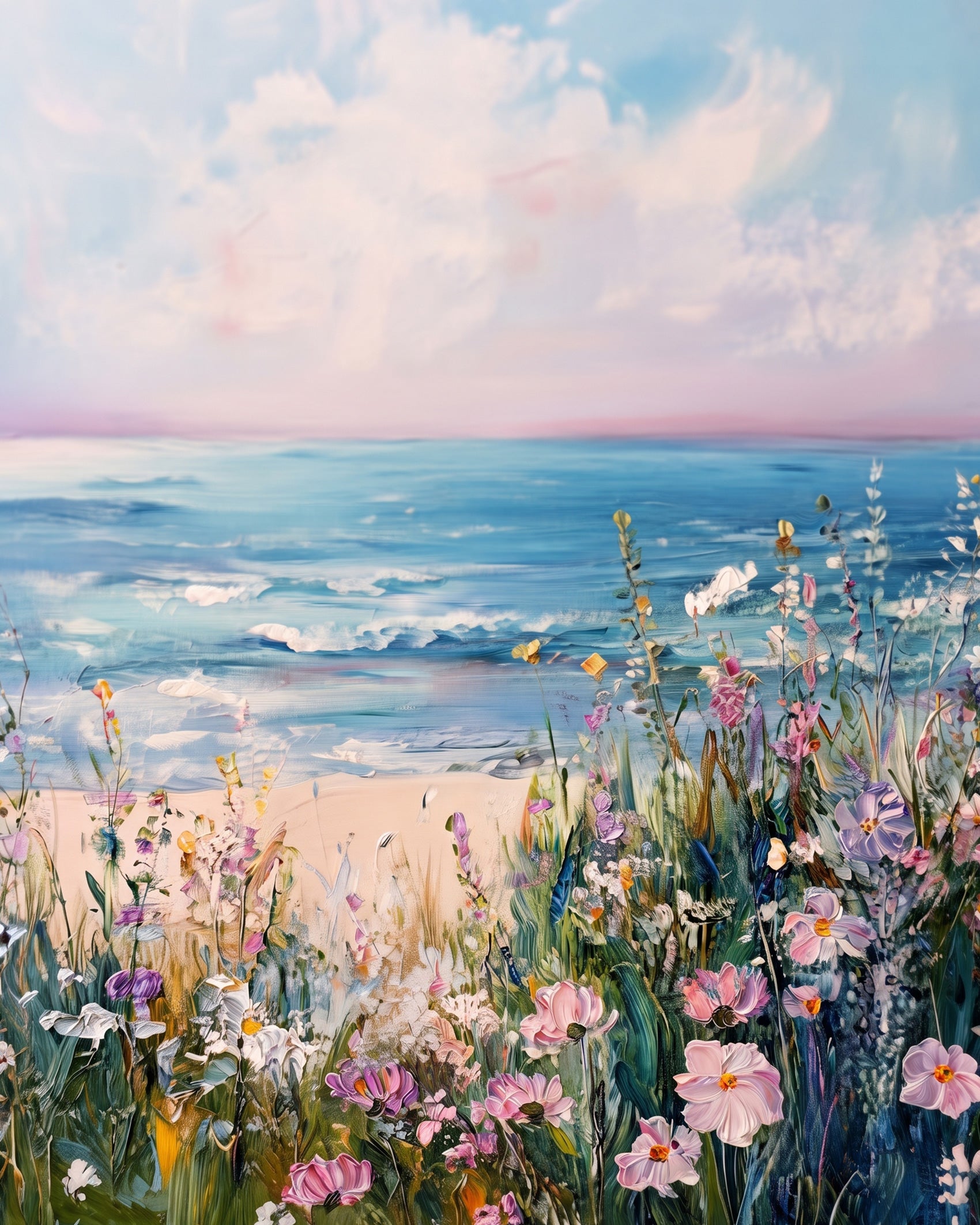 BestPaintByNumbers presents the Coastal Bloom Serenity Landscape. Paint by numbers fixed kits to unwind with soothing ocean waves and colorful flora, enhancing creativity.