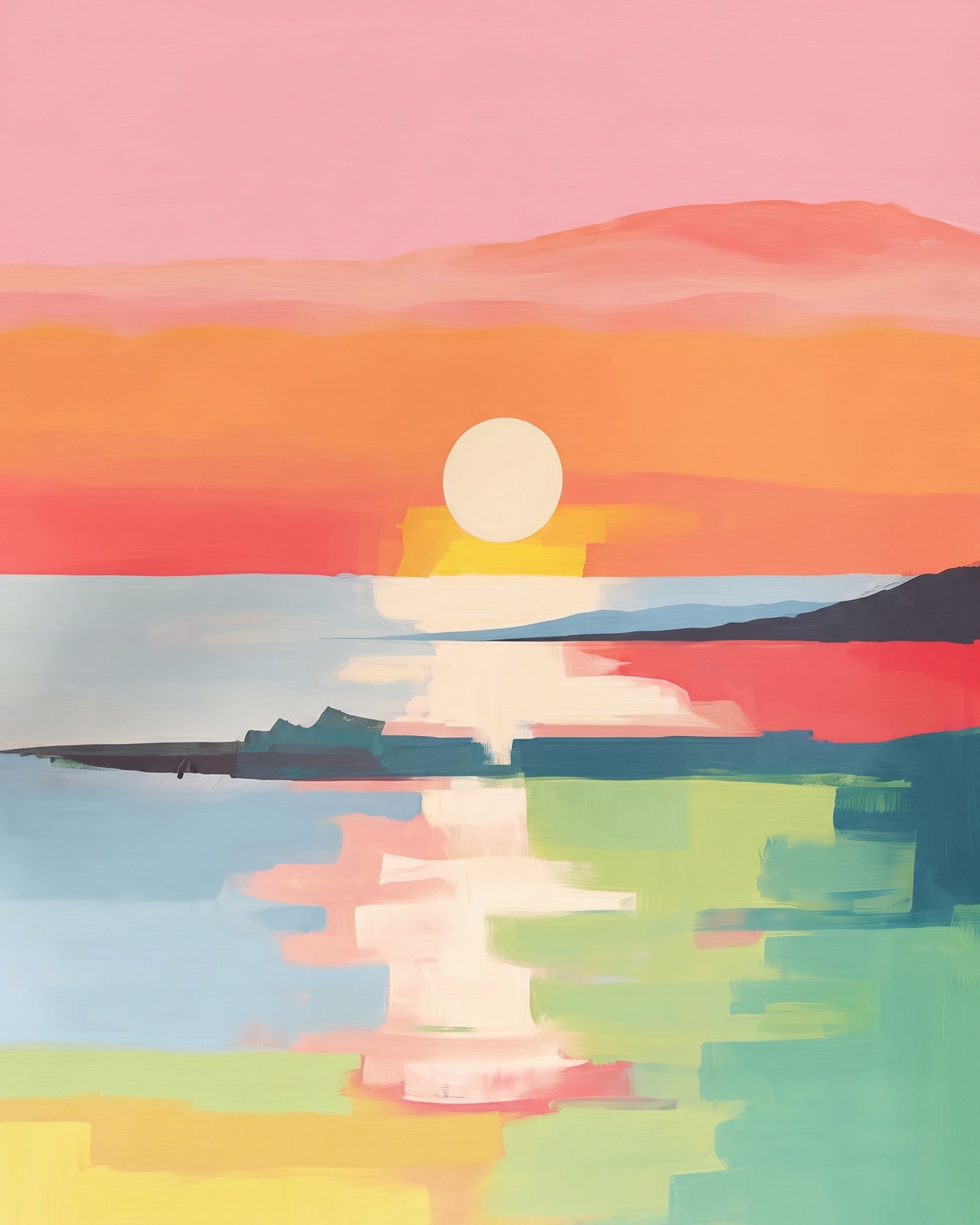 BestPaintByNumbers kit featuring Serene Sunset Reflection. Bold, warm colors create a soothing sunset scene ideal for stress relief and artistic mindfulness.
