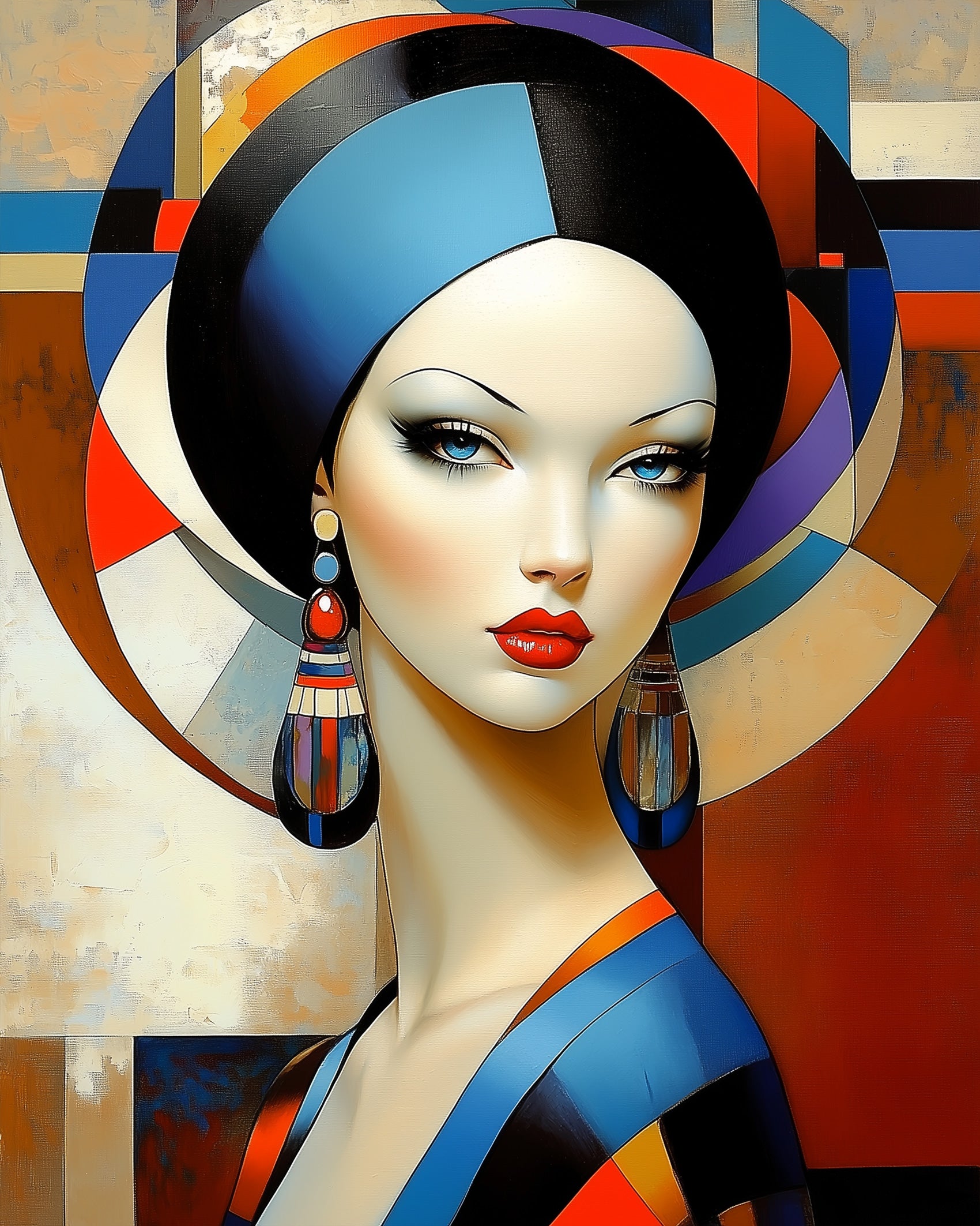Art Deco Geometric Elegance Portrait by BestPaintByNumbers. Experience stress relief and creativity with this bold and colorful fixed kit.