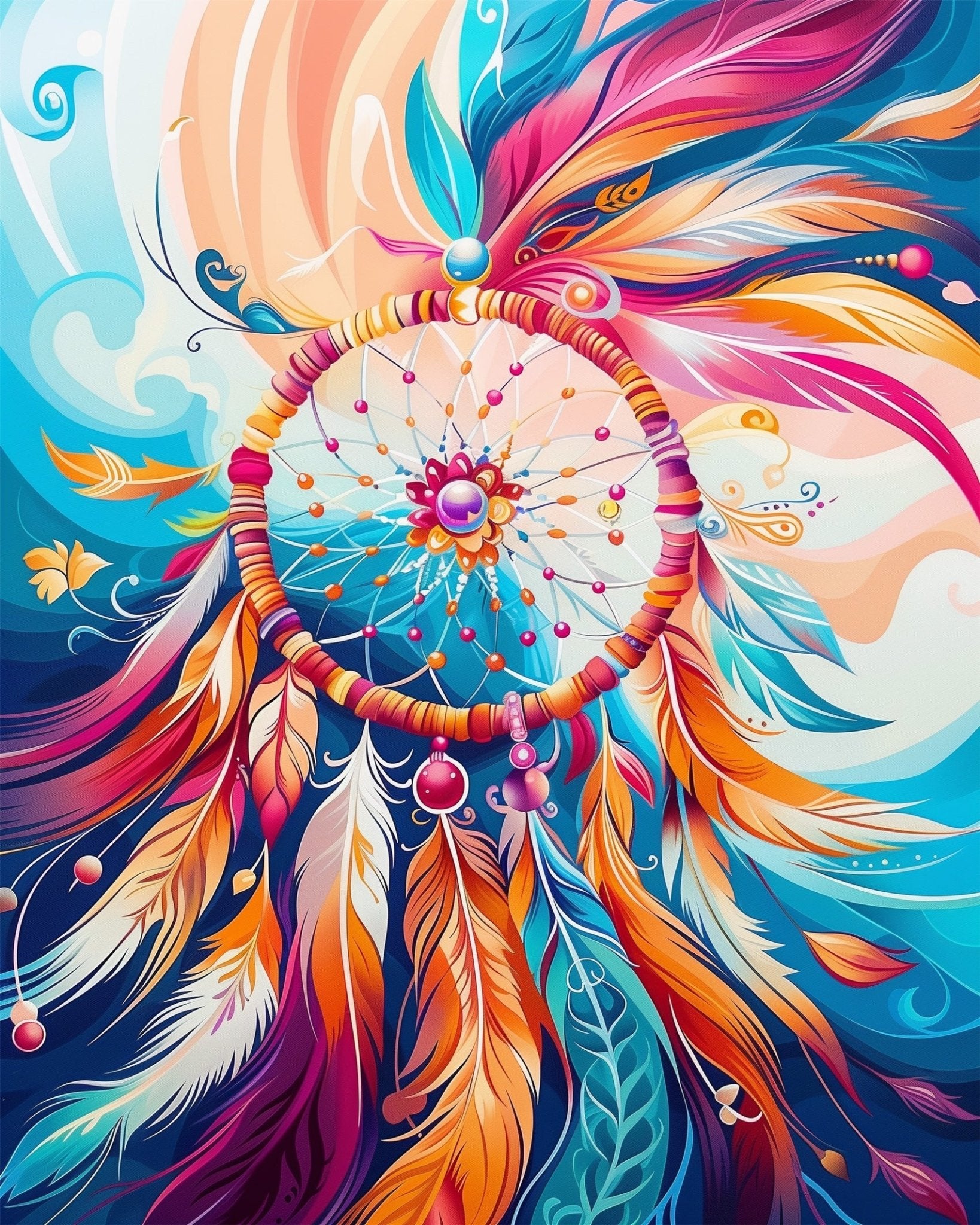 Fixed paint-by-number kit, 24 colors, 12x16in. Intricate dreamcatcher design. Experience peace and stress relief.