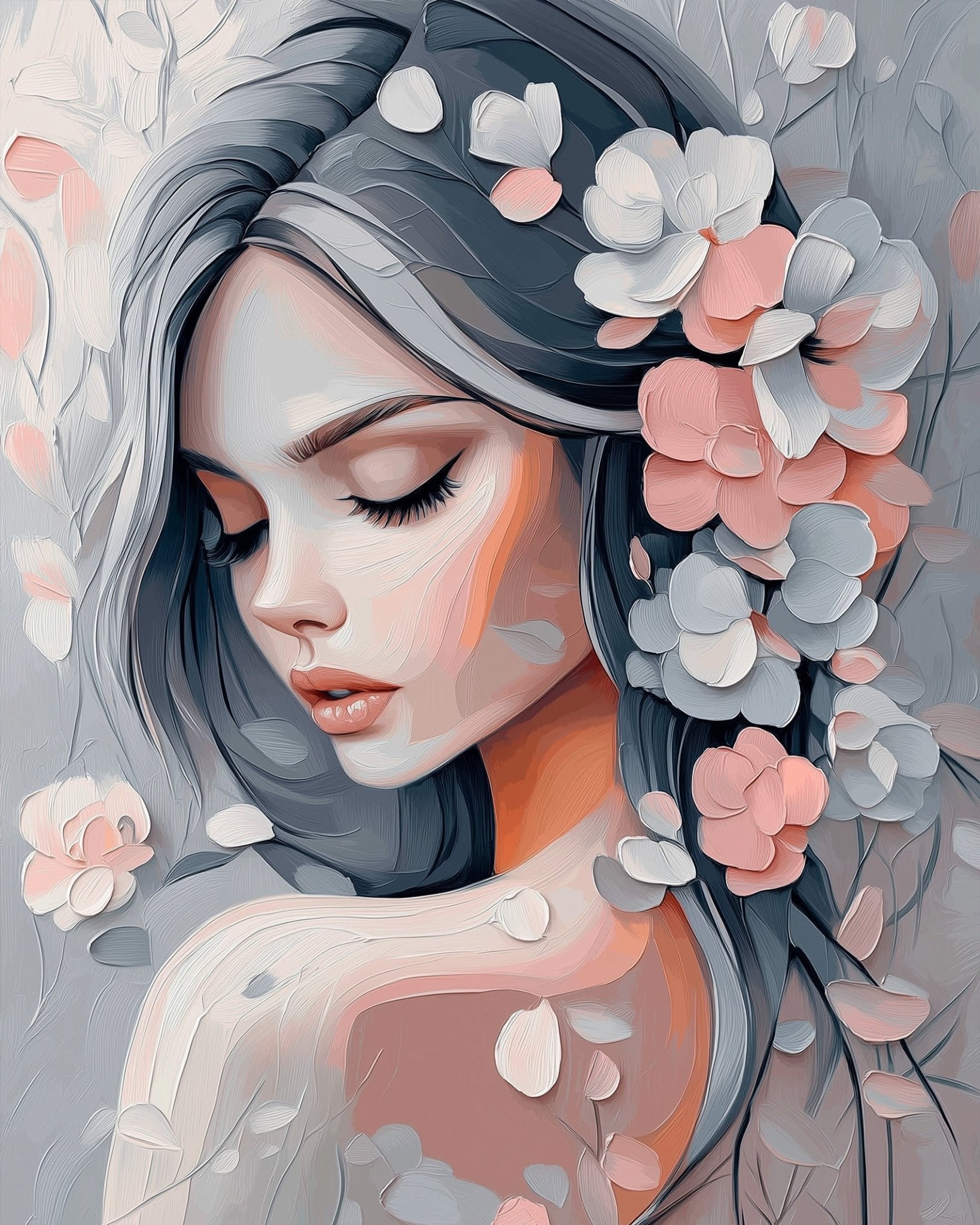 Dreamy Blossoms Portrait - Floral Women - BestPaintByNumbers - Paint by Numbers Custom Kit