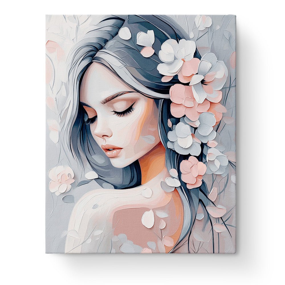 Dreamy Blossoms Portrait - Floral Women - BestPaintByNumbers - Paint by Numbers Custom Kit