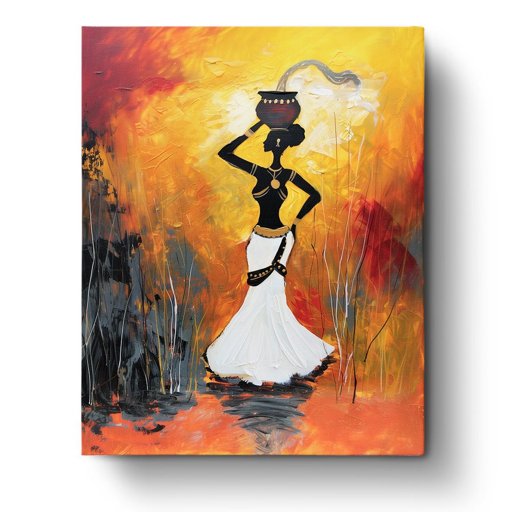 Elegant African Lady with Water Pot - BestPaintByNumbers - Paint by Numbers fixed Kit