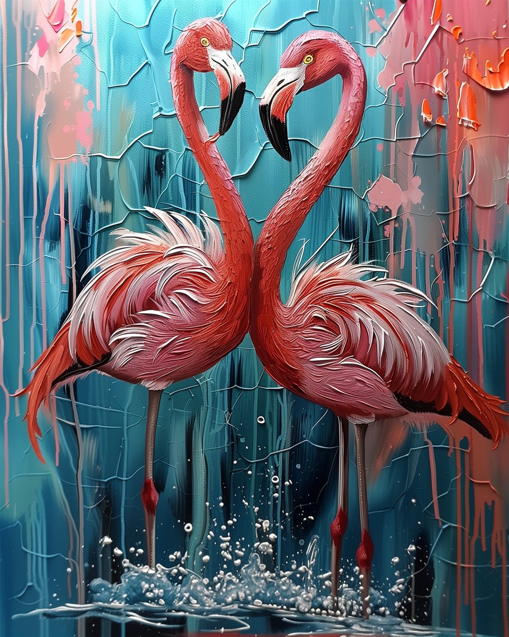 Fixed paint by numbers, 24 colors, 16x20in. Abstract pink flamingos. Stress relief and creative fun.