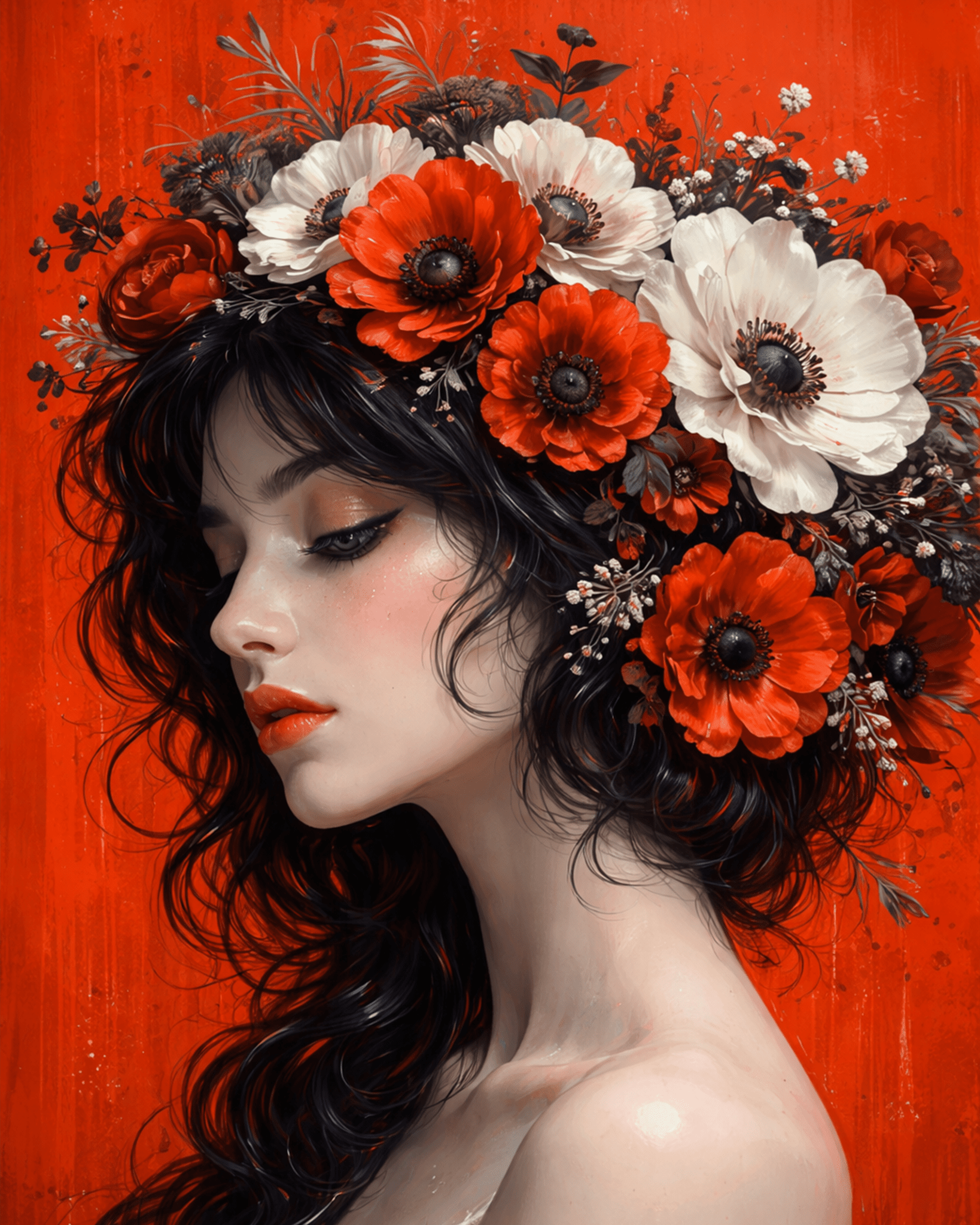 Elegant Floral Portrait - Floral Women - BestPaintByNumbers - Paint by Numbers Custom Kit