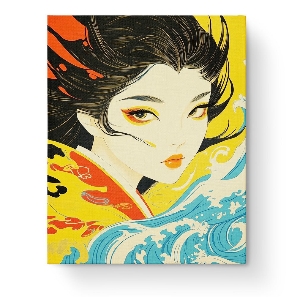 Elegant Geisha in Waves - Asian Art - BestPaintByNumbers - Paint by Numbers Custom Kit