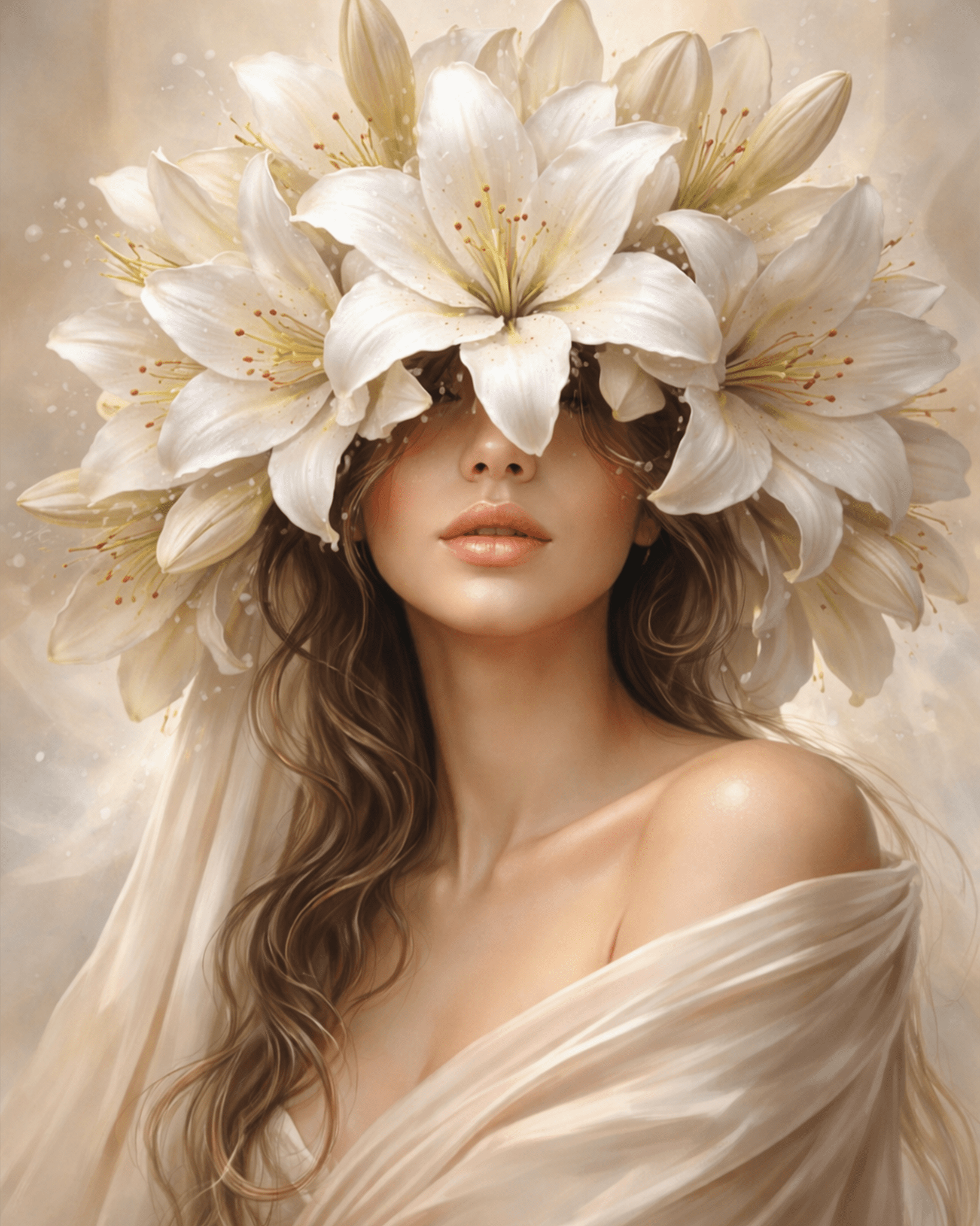 Elegant Lily Crown - Floral Women - BestPaintByNumbers - Paint by Numbers Custom Kit