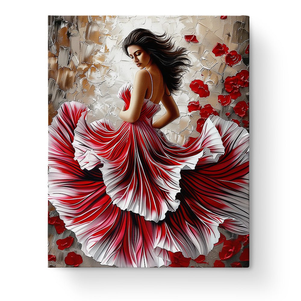 Elegant Red Dress Transition - Floral Women - BestPaintByNumbers - Paint by Numbers Custom Kit