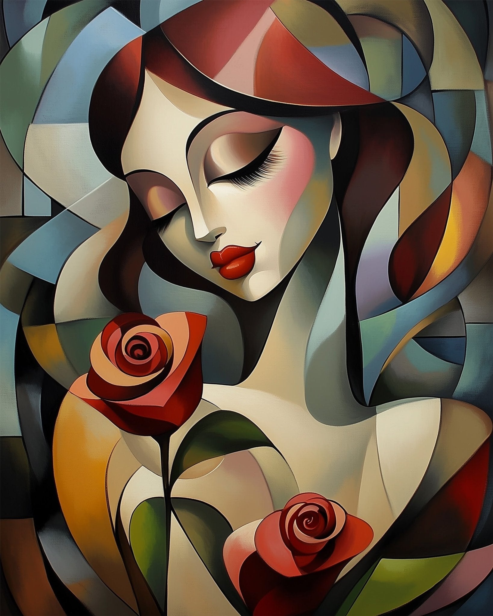 Elegant Woman with Roses - Art Deco - BestPaintByNumbers - Paint by Numbers Custom Kit