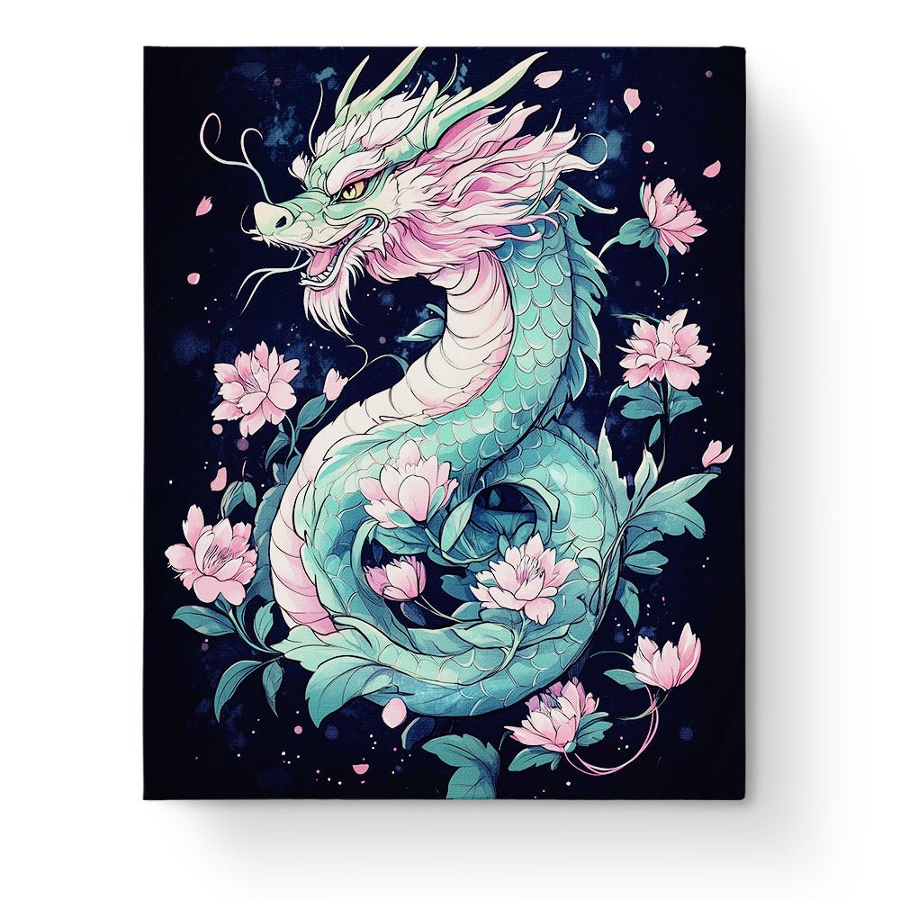 Emerald Dragon with Blossoms - Asian Art - BestPaintByNumbers - Paint by Numbers Custom Kit