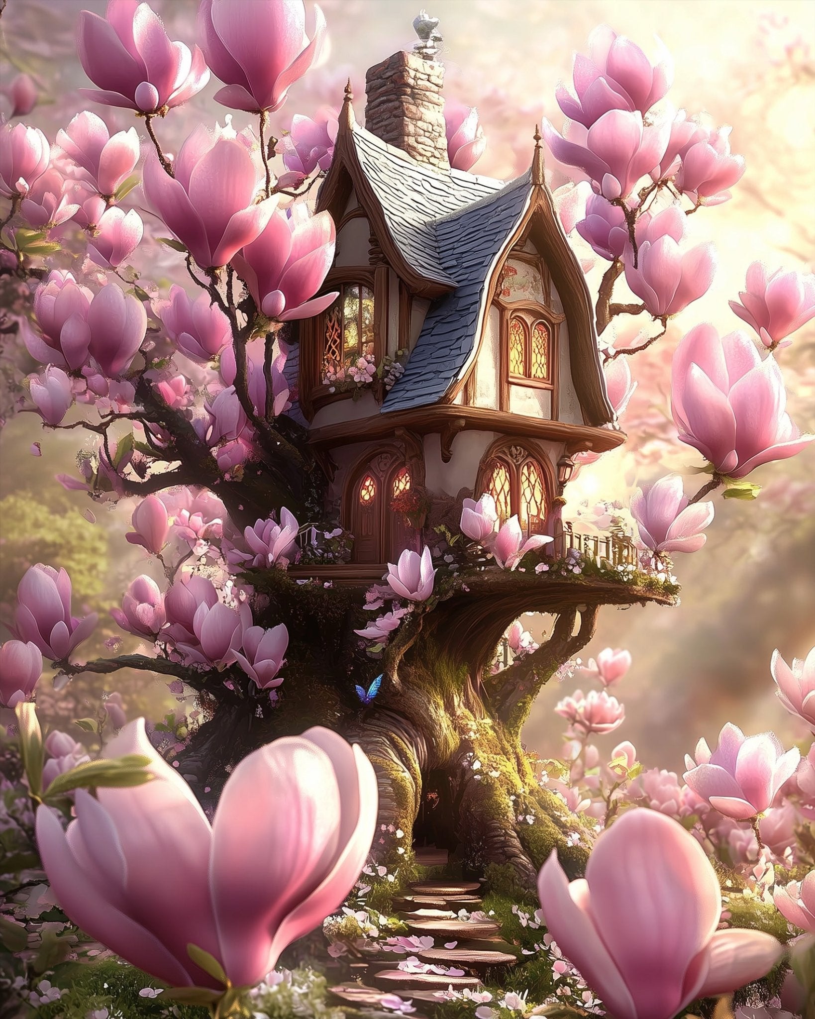 Enchanted Blossom Cottage - Fairy Tail - BestPaintByNumbers - Paint by Numbers Custom Kit