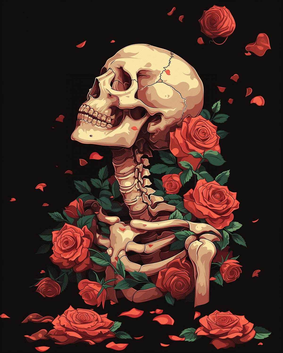 Fixed kit, 24 colors, 12x16in. Intricate skeleton and roses. A relaxing and creative endeavor.