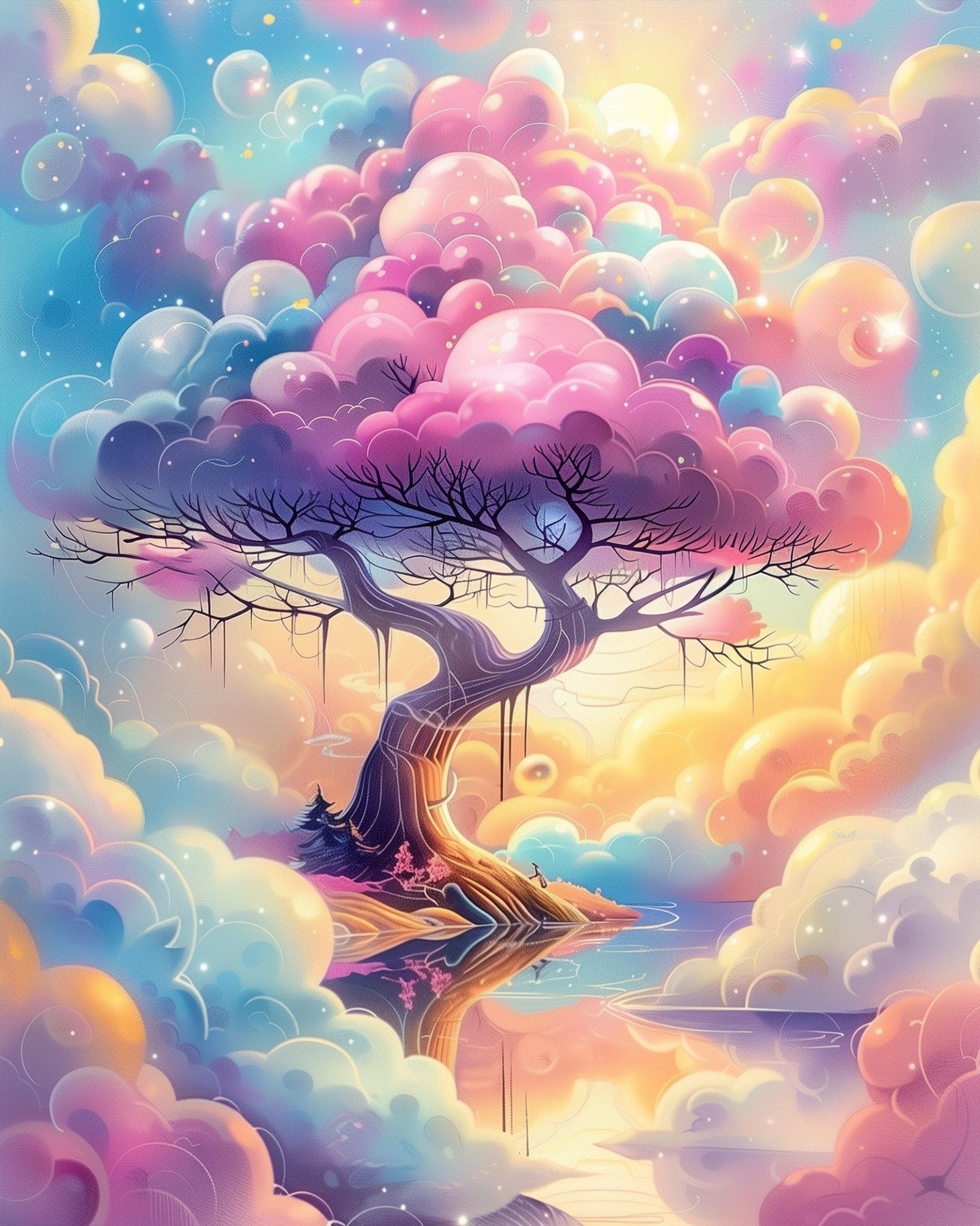 Ethereal Tree in Dreamy Clouds - Bohemian Vibes - BestPaintByNumbers - Paint by Numbers Custom Kit