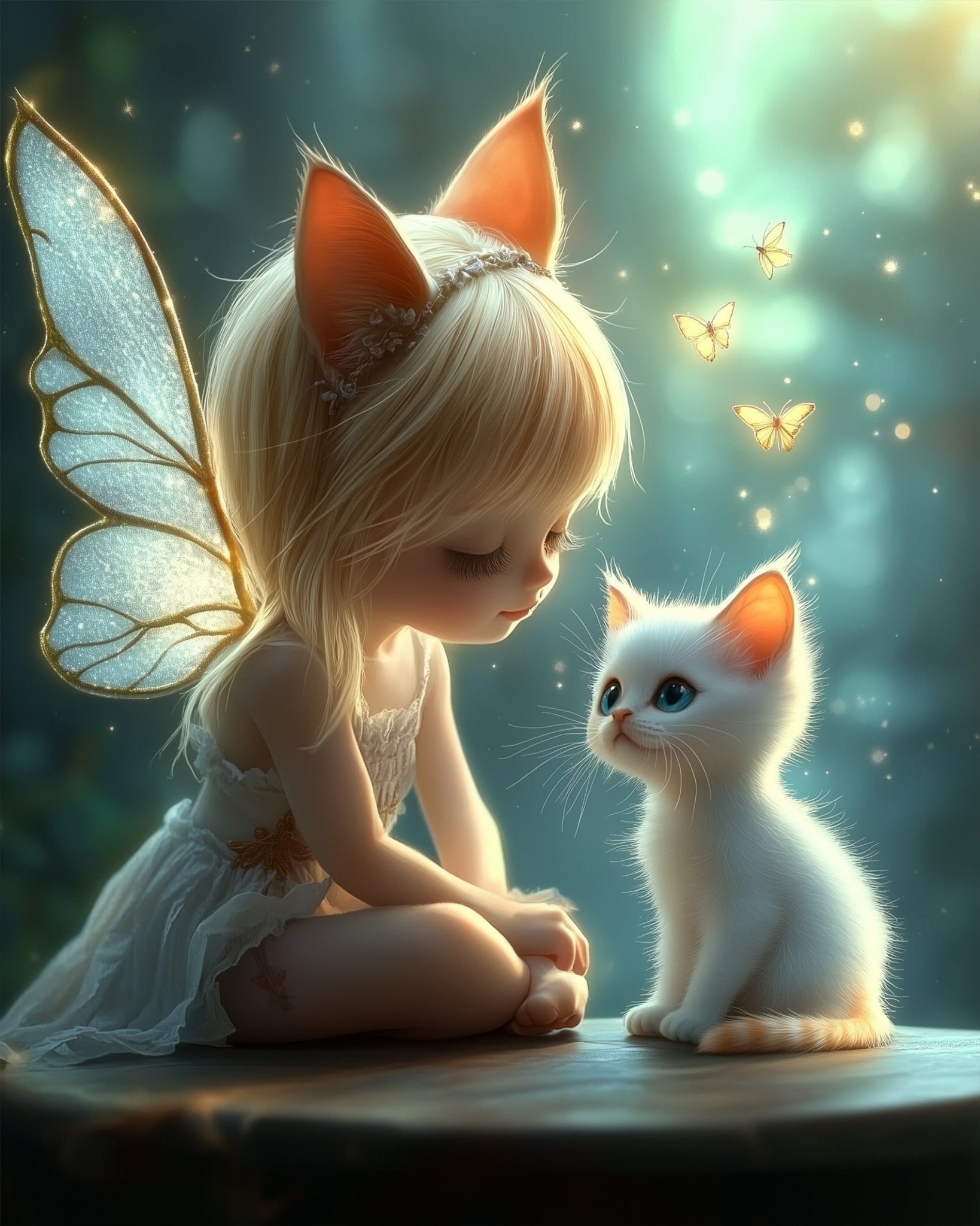 Fairy and Kitten Whisper - Fairy Tail - BestPaintByNumbers - Paint by Numbers Custom Kit