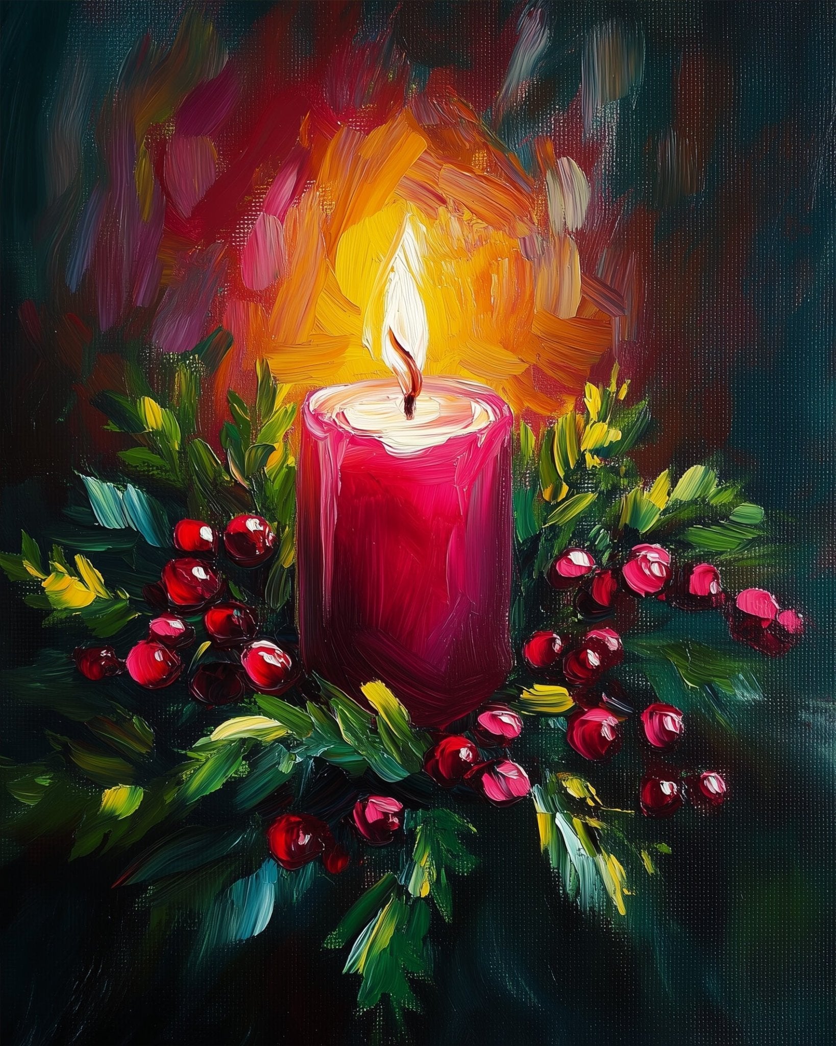 Festive Candle with Holly - Christmas - BestPaintByNumbers - Paint by Numbers Custom Kit