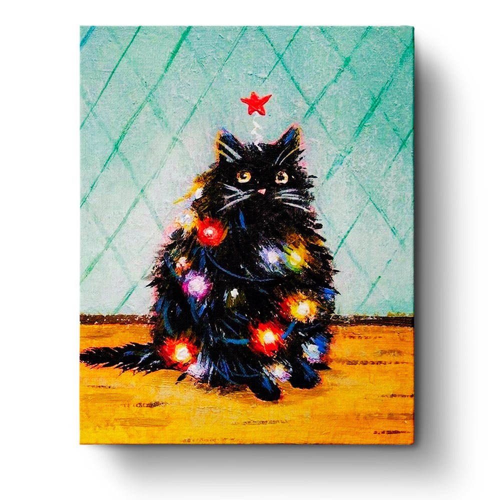 Festive Cat with Lights - Christmas - BestPaintByNumbers - Paint by Numbers Custom Kit