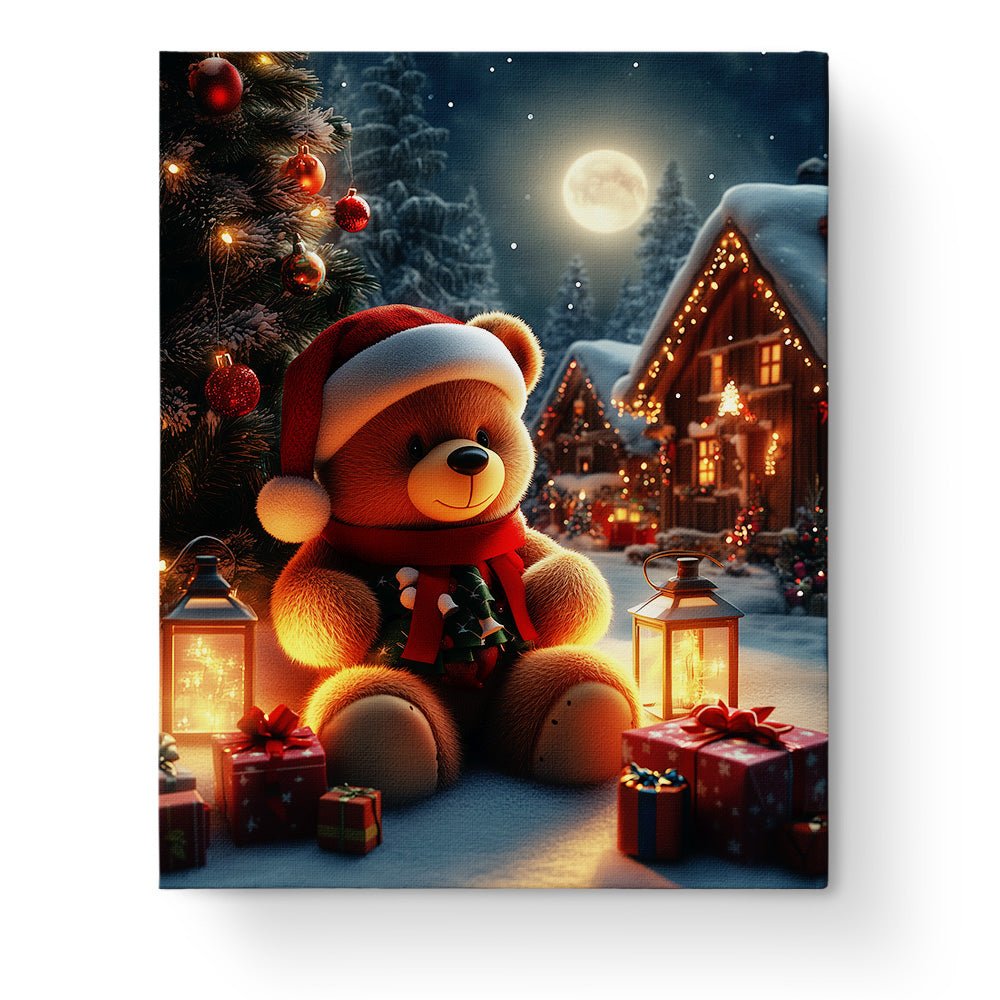 Festive Teddy Bear Scene - Christmas - BestPaintByNumbers - Paint by Numbers Custom Kit