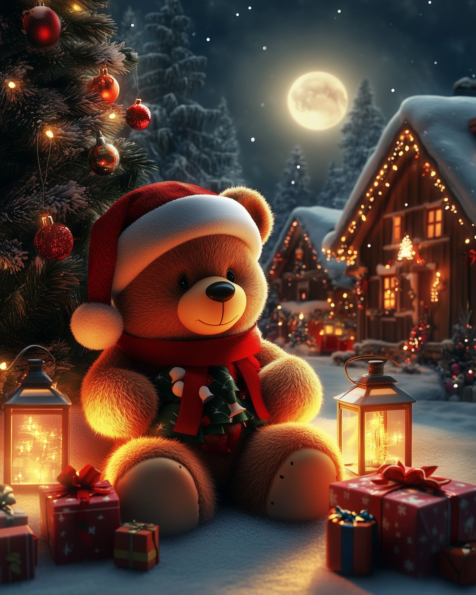 Festive Teddy Bear Scene - Christmas - BestPaintByNumbers - Paint by Numbers Custom Kit