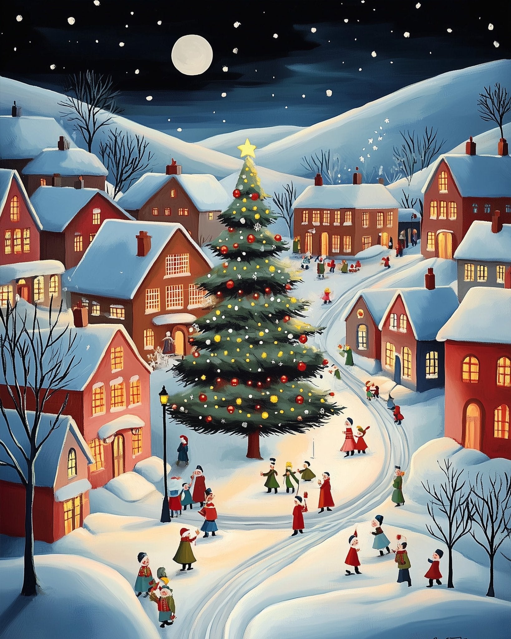 Festive Village Scene - Christmas - BestPaintByNumbers - Paint by Numbers Custom Kit