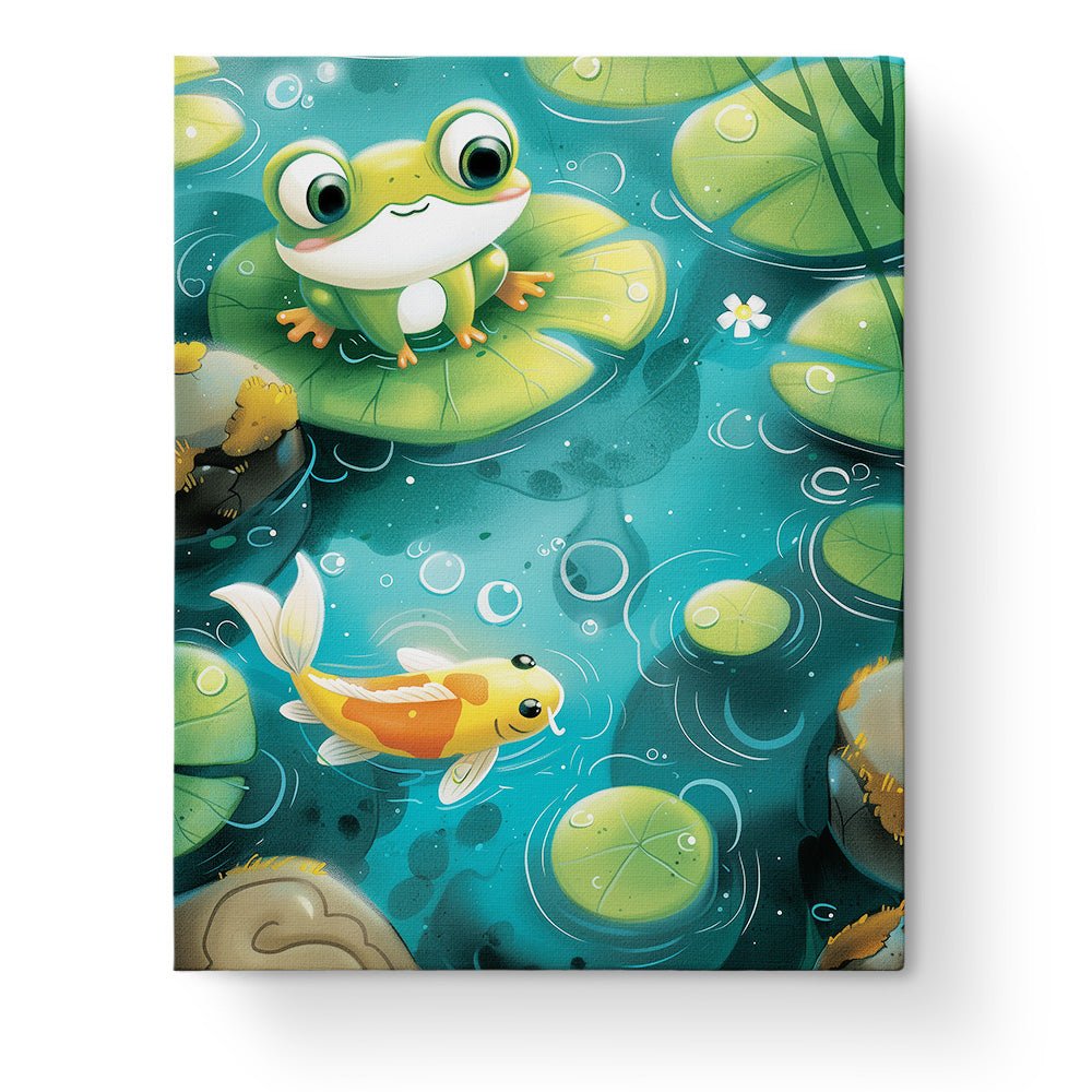 Fixed kit, 24 colors. Frog on lily pad with koi fish. Perfect for stress relief. BestPaintByNumbers.